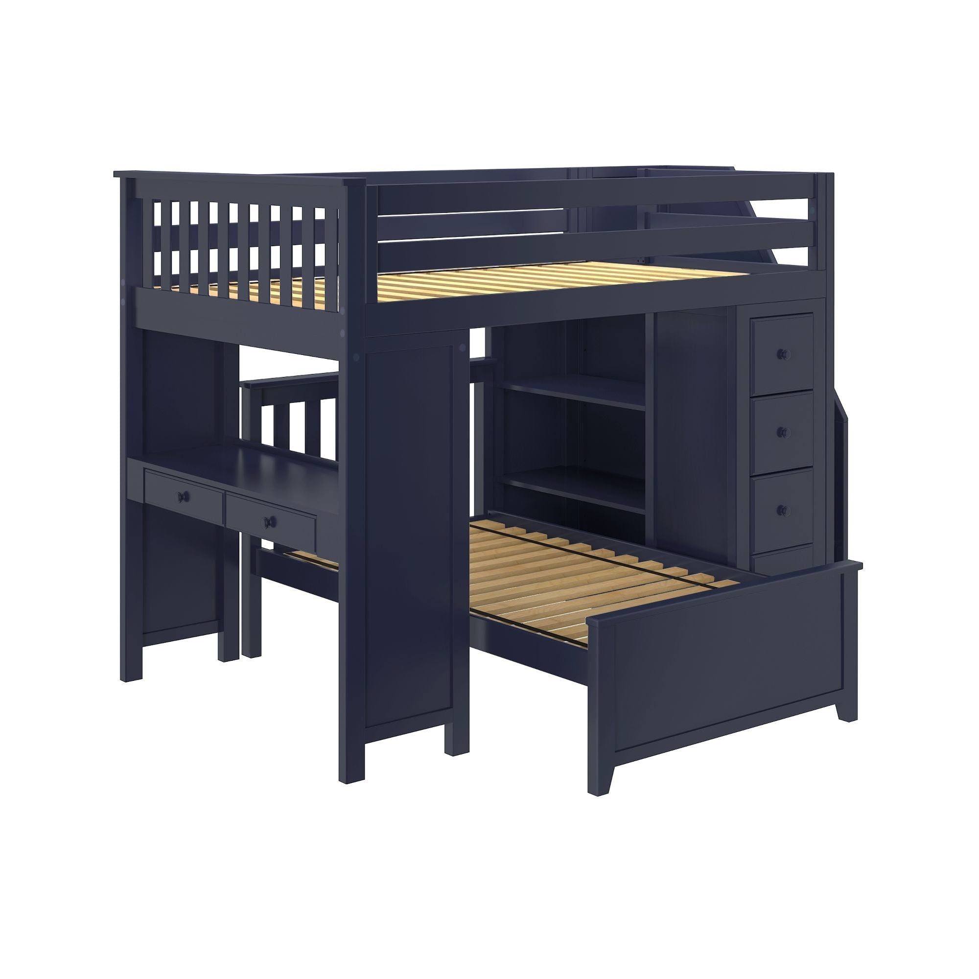 Jackpot Deluxe BUXTON4 Full over Twin L-Shaped Bunk with Staircase + Desk + Storage