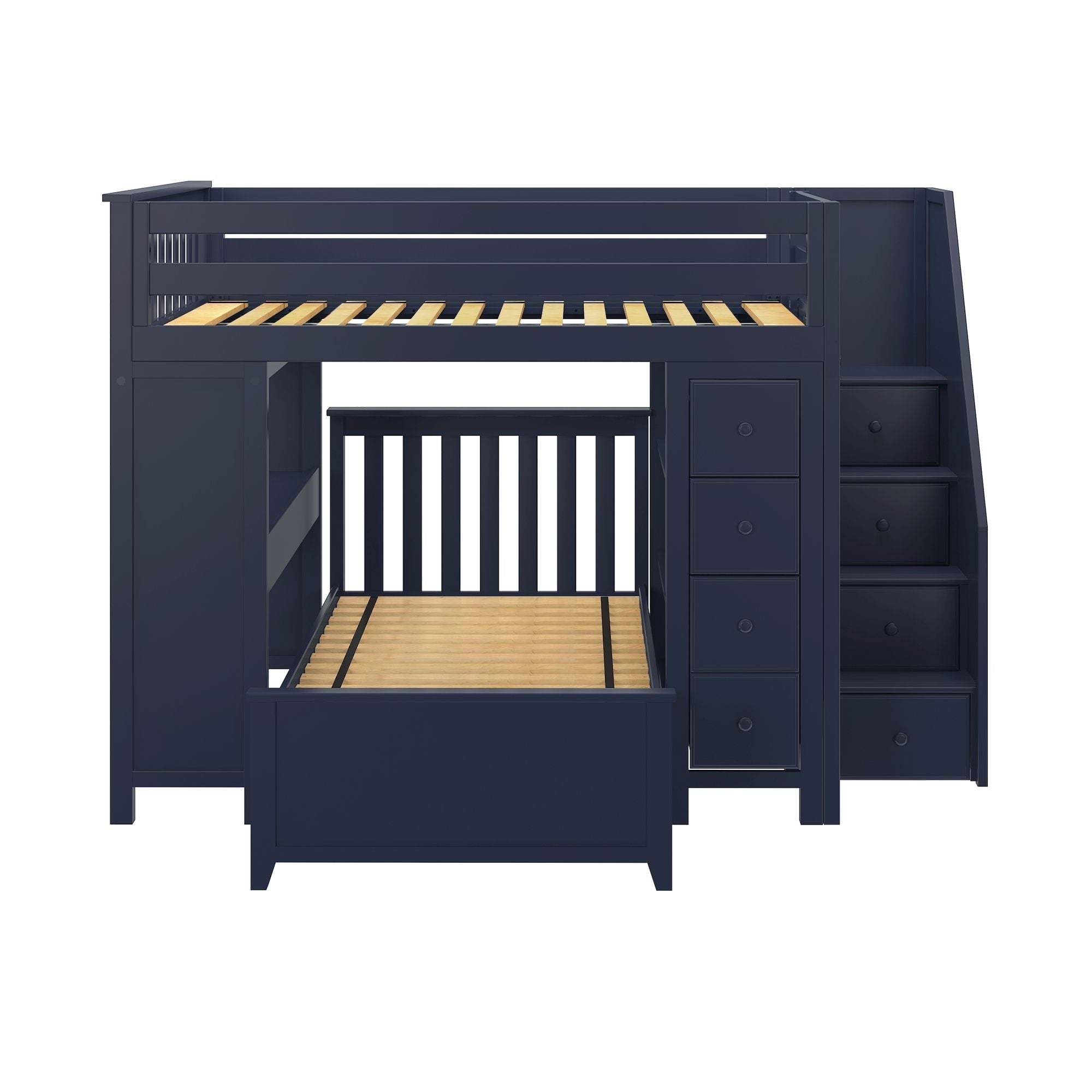 Jackpot Deluxe BUXTON4 Full over Twin L-Shaped Bunk with Staircase + Desk + Storage
