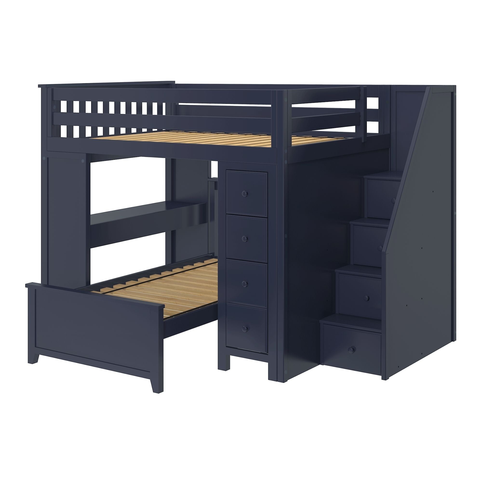 Jackpot Deluxe BUXTON4 Full over Twin L-Shaped Bunk with Staircase + Desk + Storage