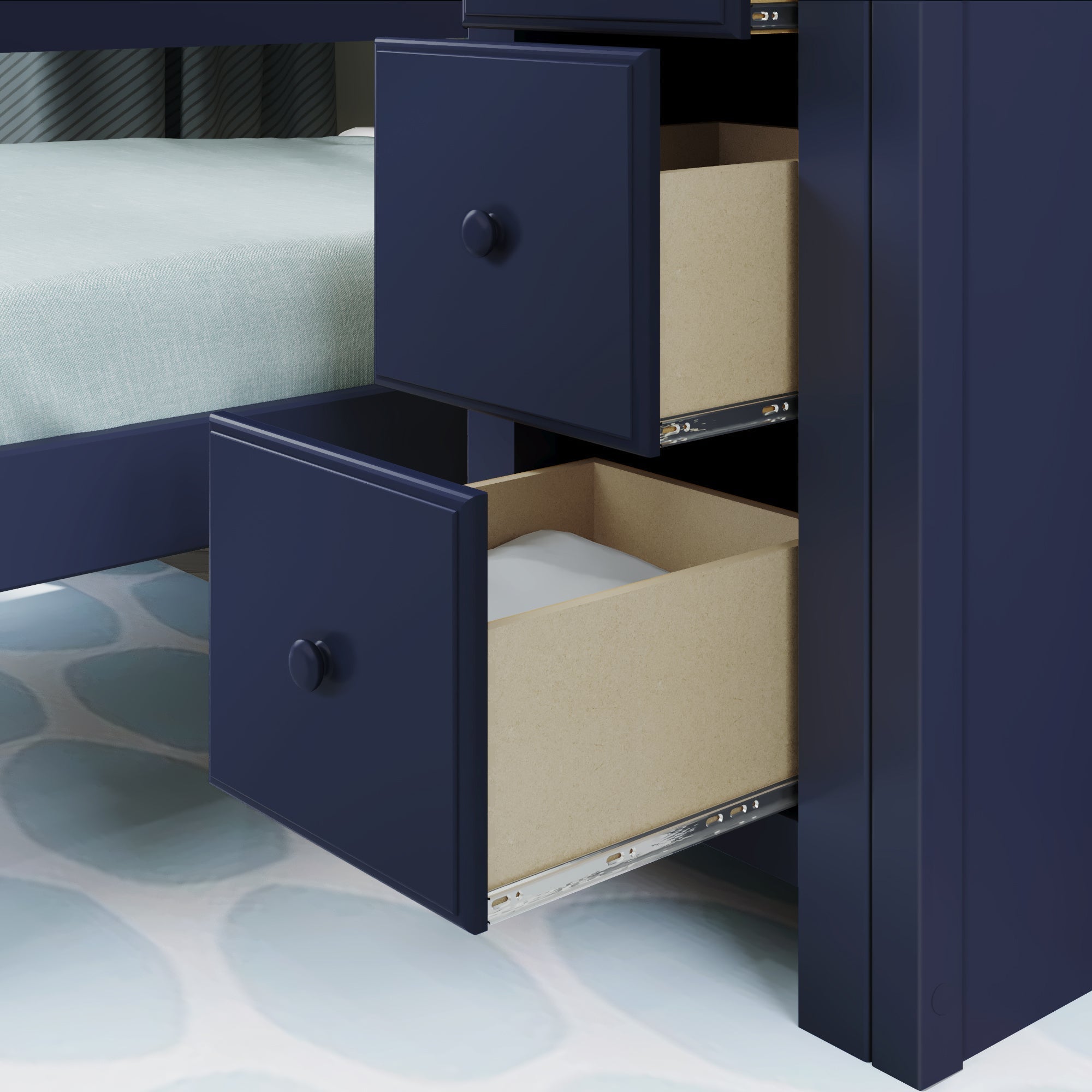 Jackpot Deluxe BUXTON4 Full over Twin L-Shaped Bunk with Staircase + Desk + Storage
