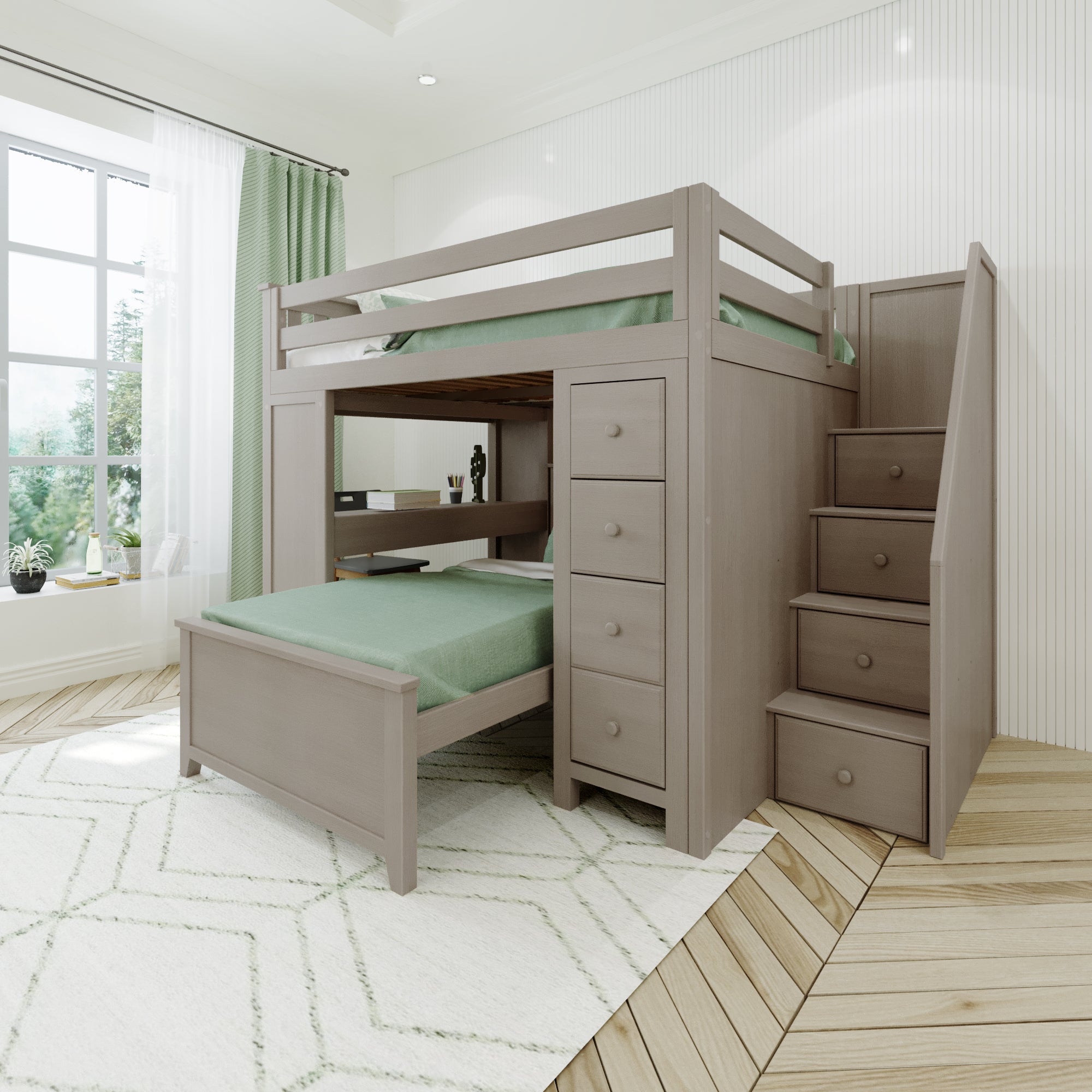 Jackpot Deluxe BUXTON4 Full over Twin L-Shaped Bunk with Staircase + Desk + Storage
