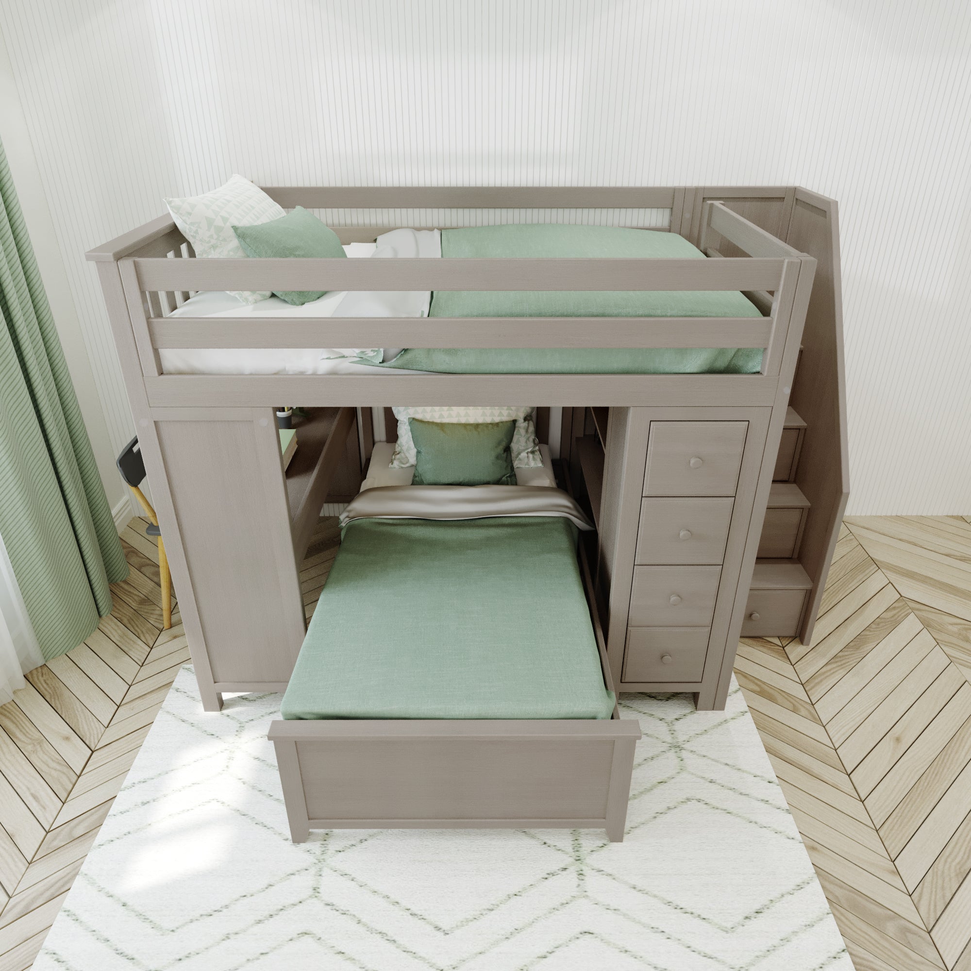 Jackpot Deluxe BUXTON4 Full over Twin L-Shaped Bunk with Staircase + Desk + Storage