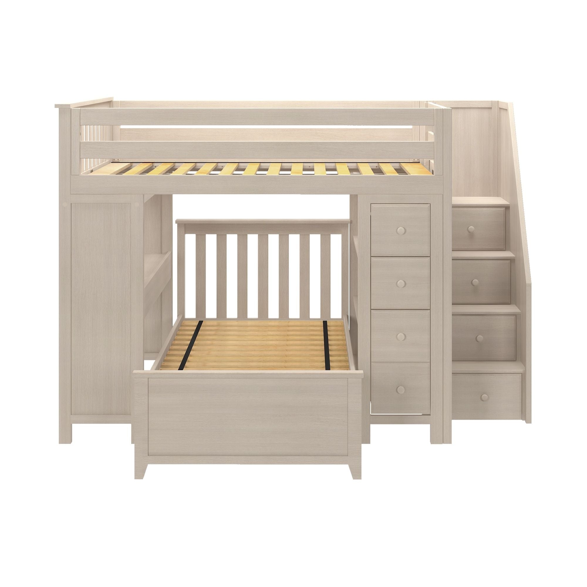 Jackpot Deluxe BUXTON4 Full over Twin L-Shaped Bunk with Staircase + Desk + Storage