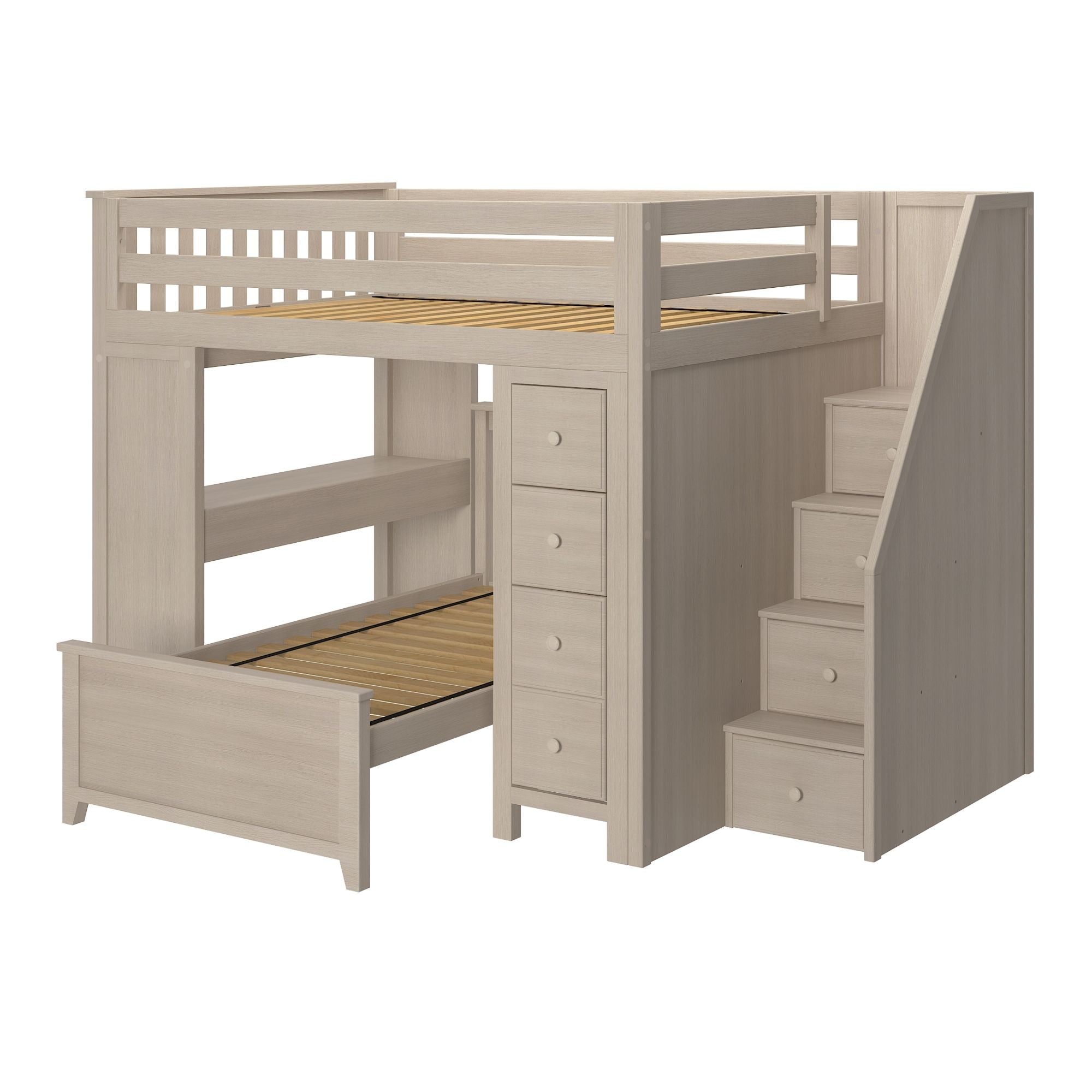 Jackpot Deluxe BUXTON4 Full over Twin L-Shaped Bunk with Staircase + Desk + Storage
