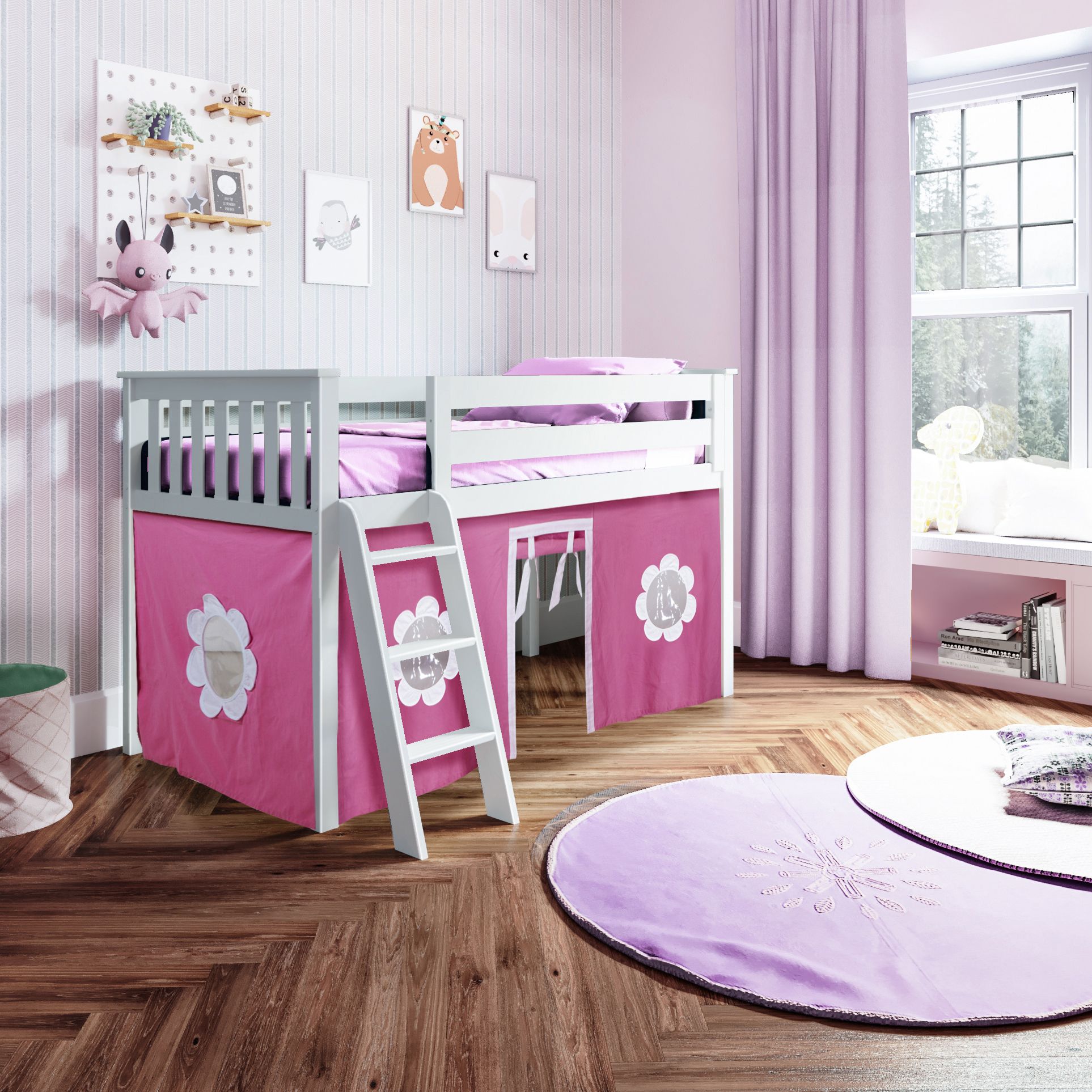 Jackpot Deluxe York 1 Twin Play Loft with Pink/White Curtain