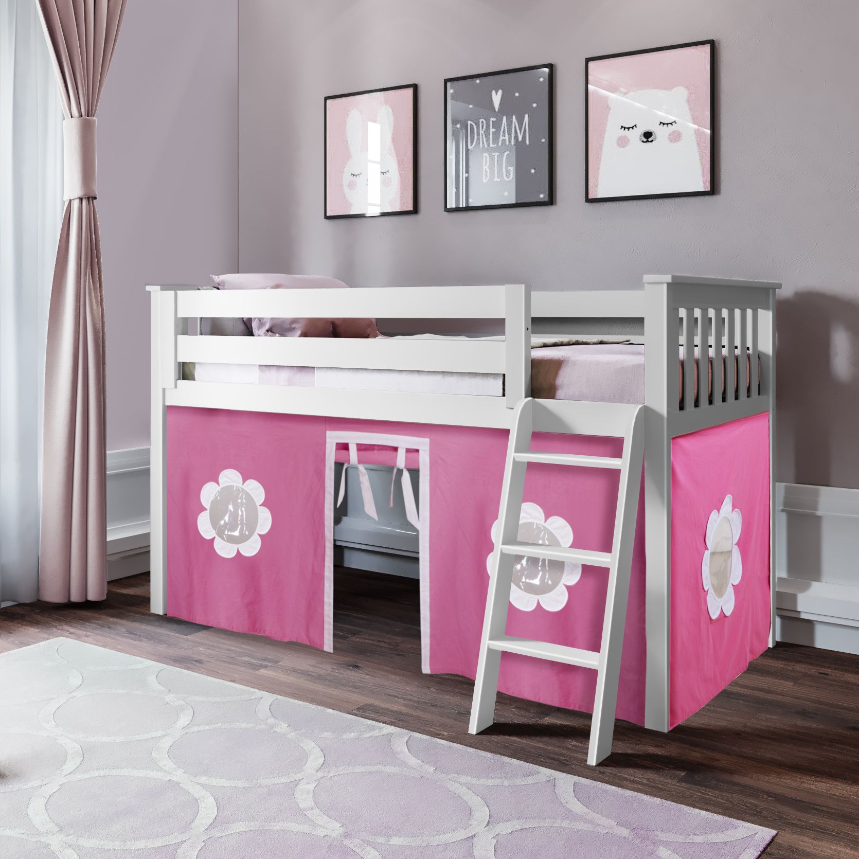 Jackpot Deluxe York 1 Twin Play Loft with Pink/White Curtain