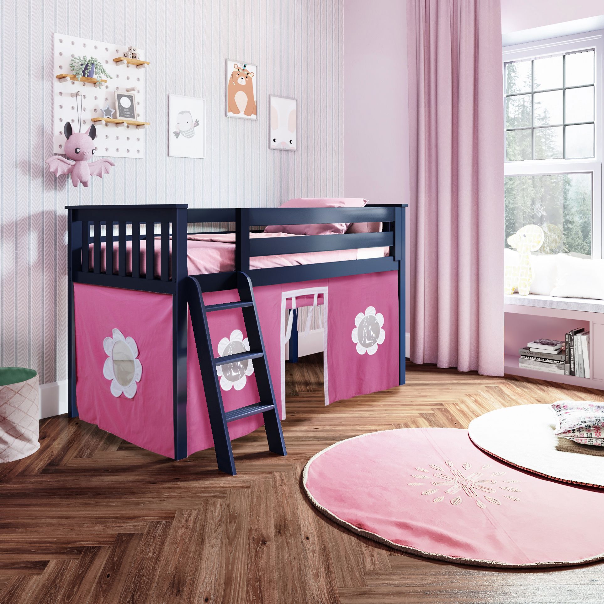 Jackpot Deluxe York 1 Twin Play Loft with Pink/White Curtain