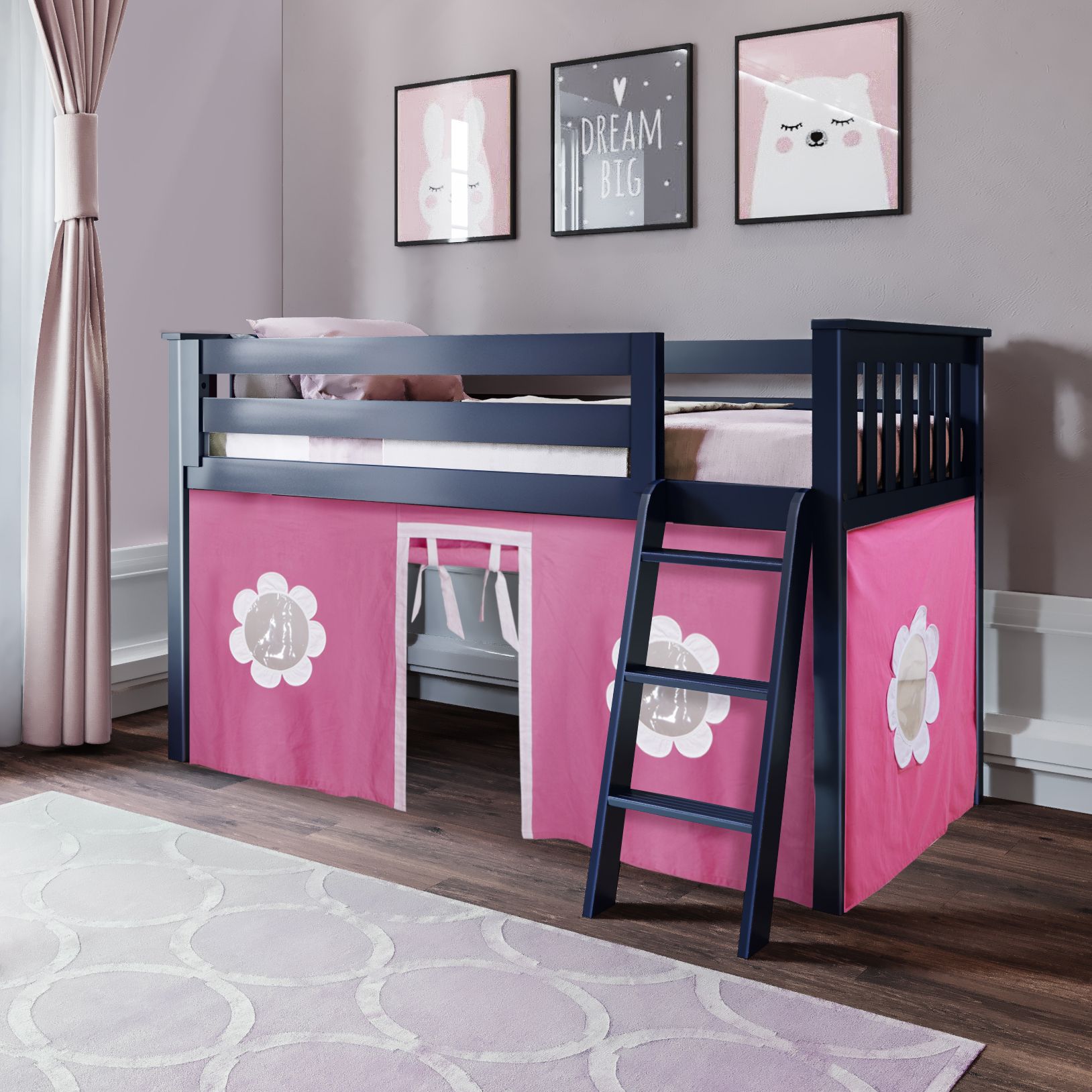 Jackpot Deluxe York 1 Twin Play Loft with Pink/White Curtain