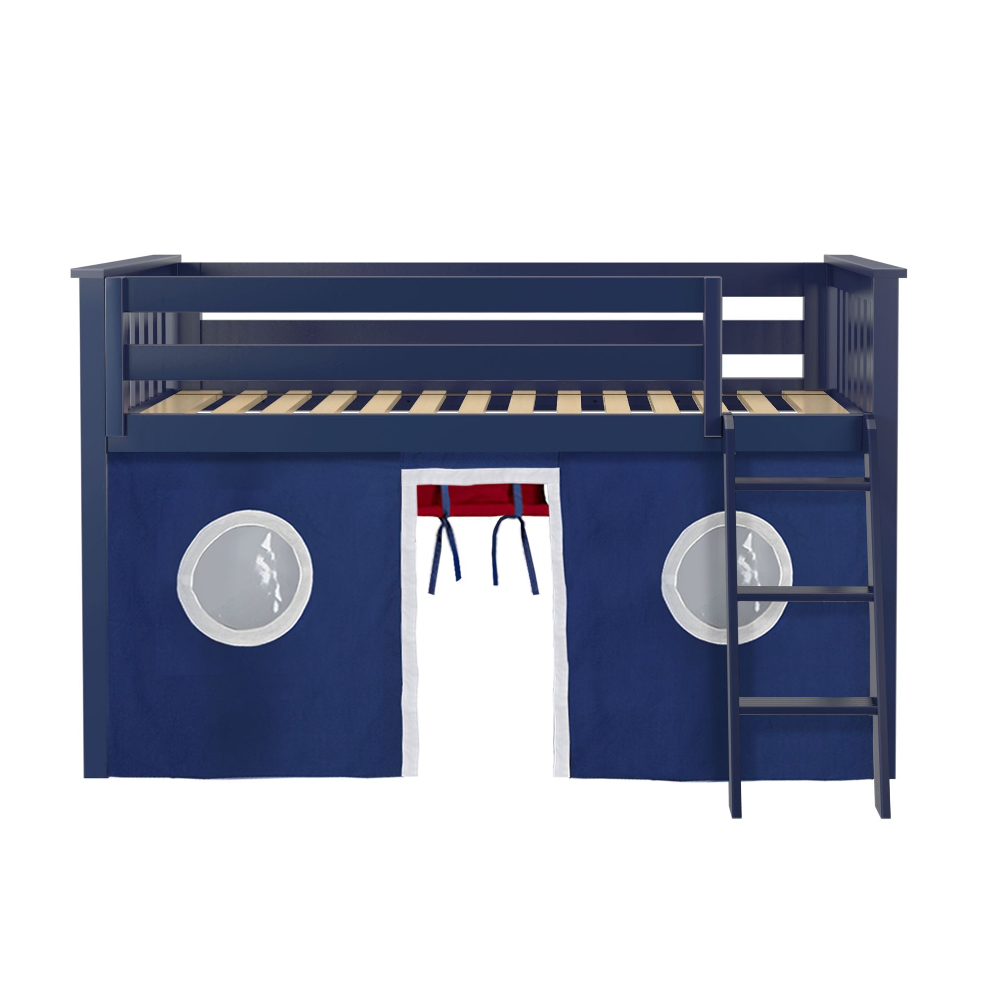 Jackpot Deluxe York 2 Twin Play Loft with Red/Blue/White Curtain