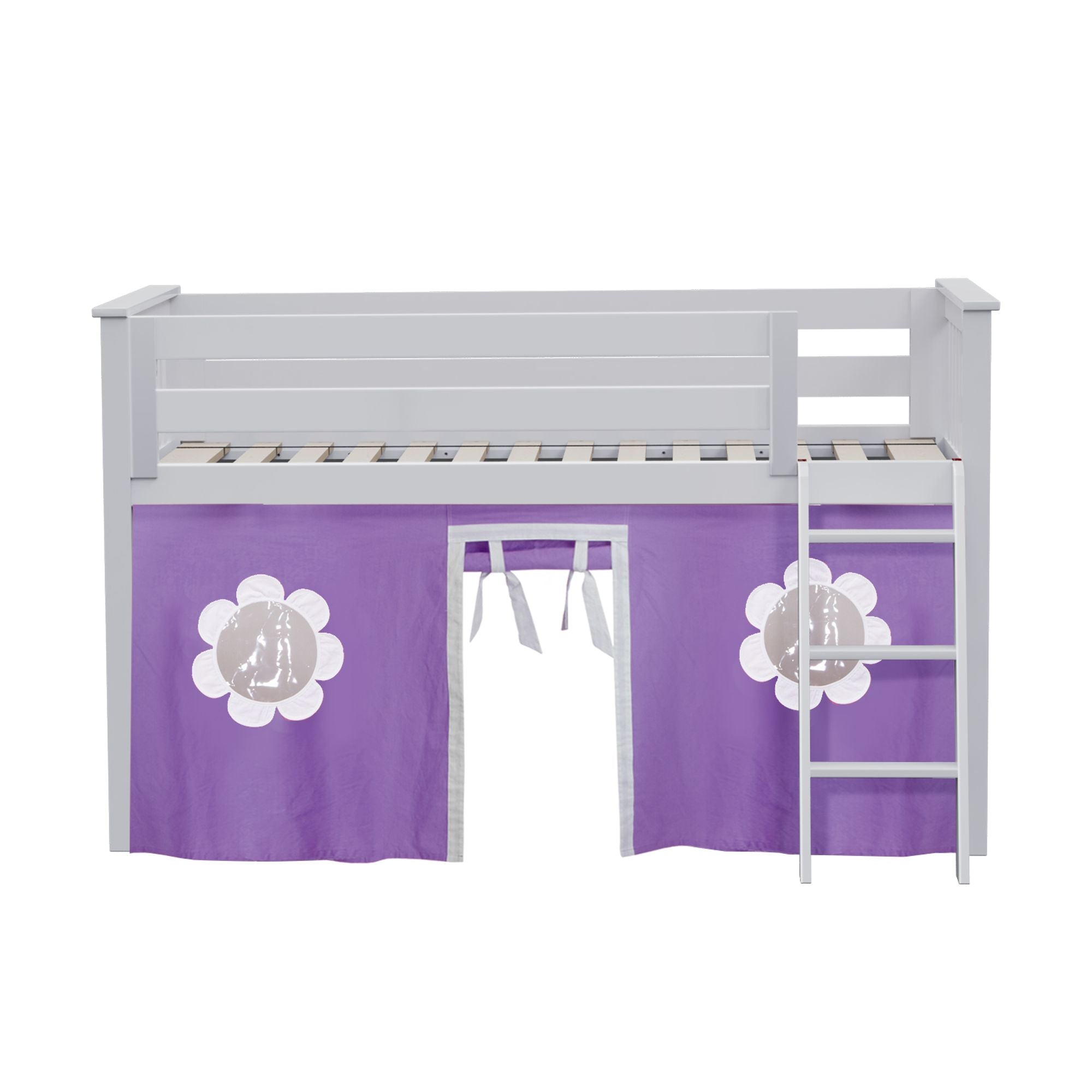 Jackpot Deluxe York 3 Twin Play Loft with Purple/White Curtain
