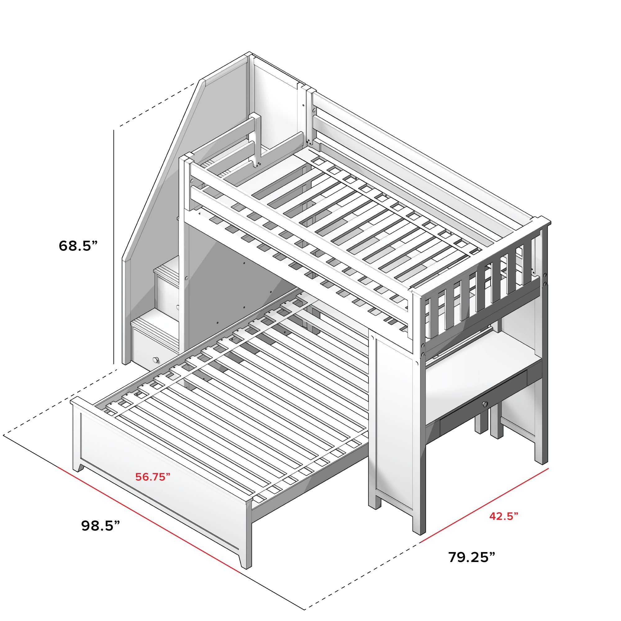 Jackpot Deluxe Brighton 1 Staircase Loft Bed Desk + Full Bed