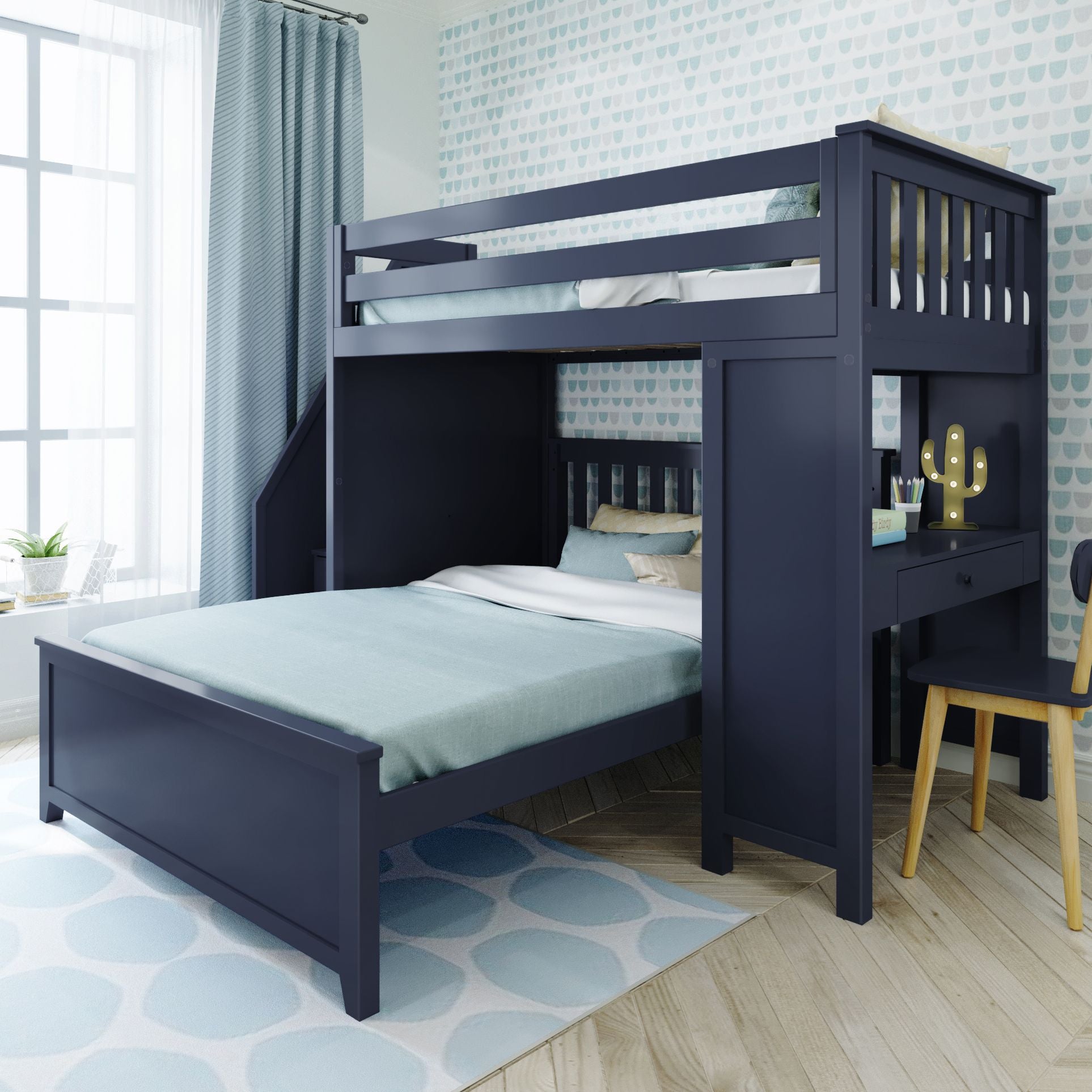 Jackpot Deluxe Brighton 1 Staircase Loft Bed Desk + Full Bed