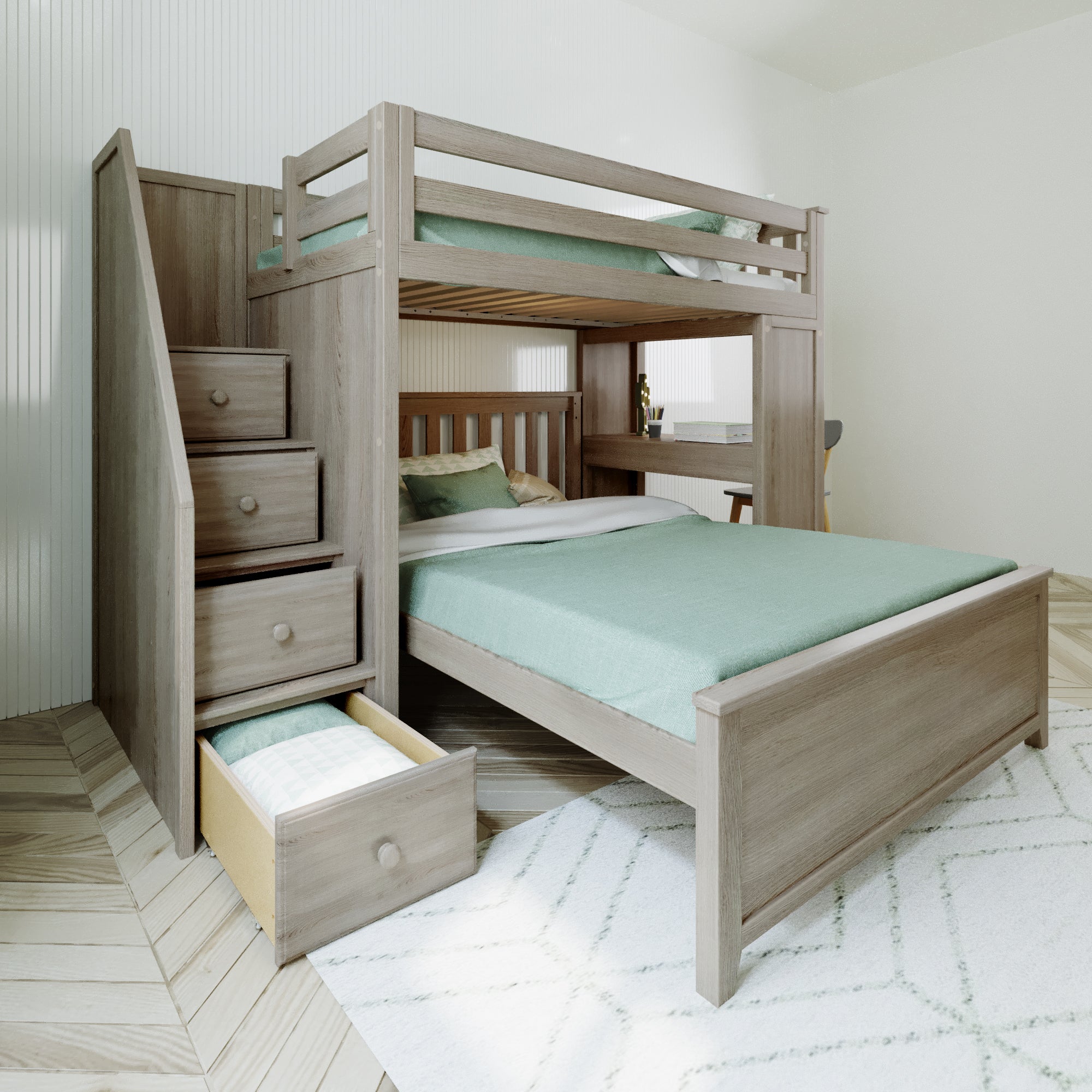 Jackpot Deluxe Brighton 1 Staircase Loft Bed Desk + Full Bed