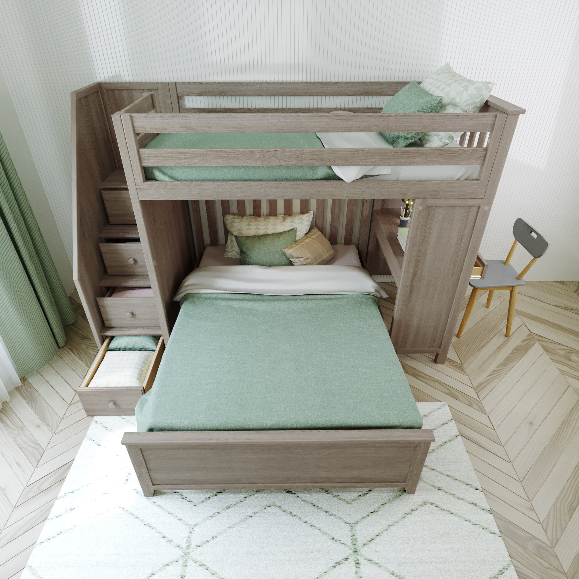 Jackpot Deluxe Brighton 1 Staircase Loft Bed Desk + Full Bed