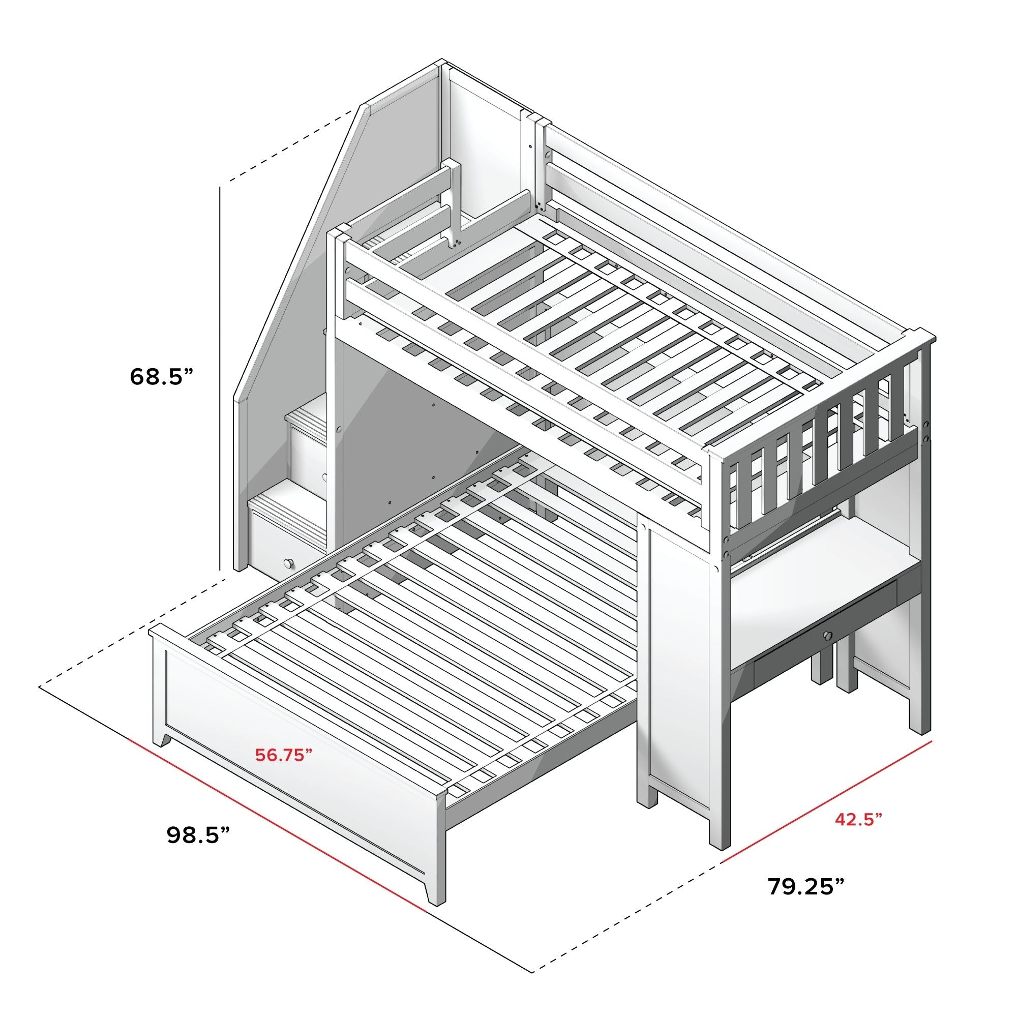 Jackpot Deluxe Brighton 1 Staircase Loft Bed Desk + Full Bed