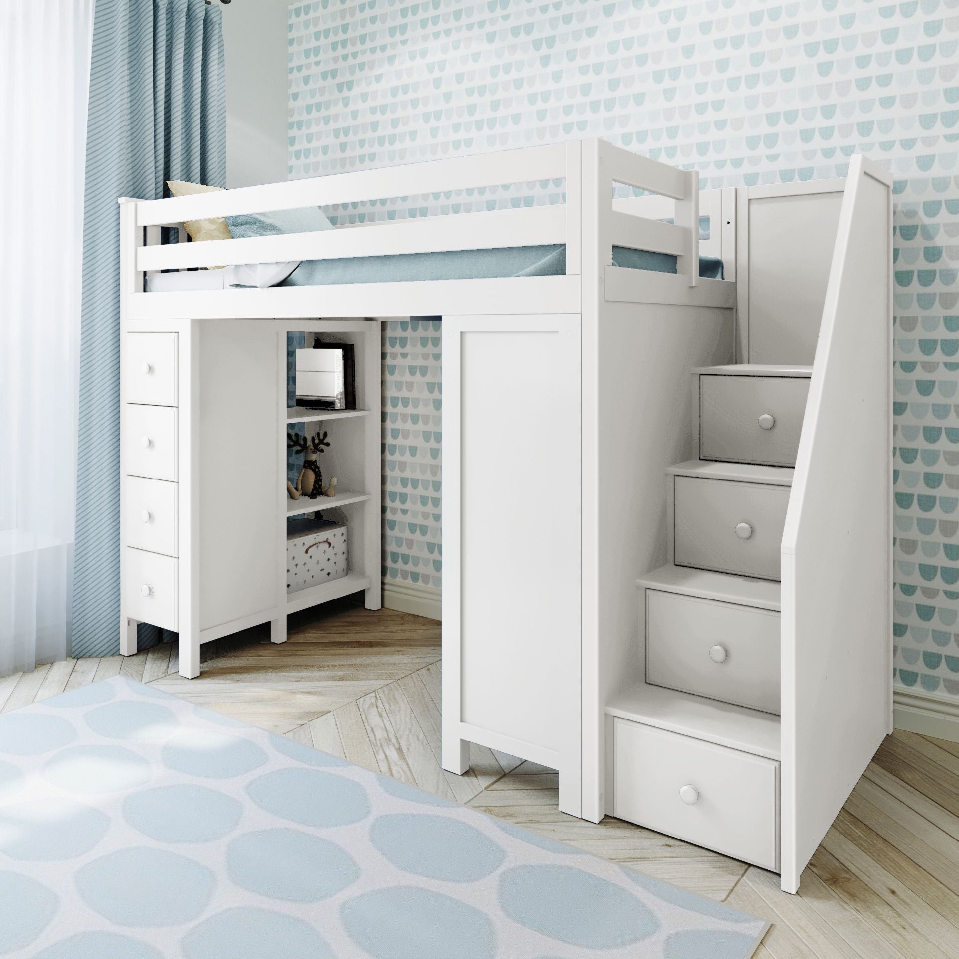 Jackpot Deluxe Chester 3 Staircase Loft Bed Desk + Dresser