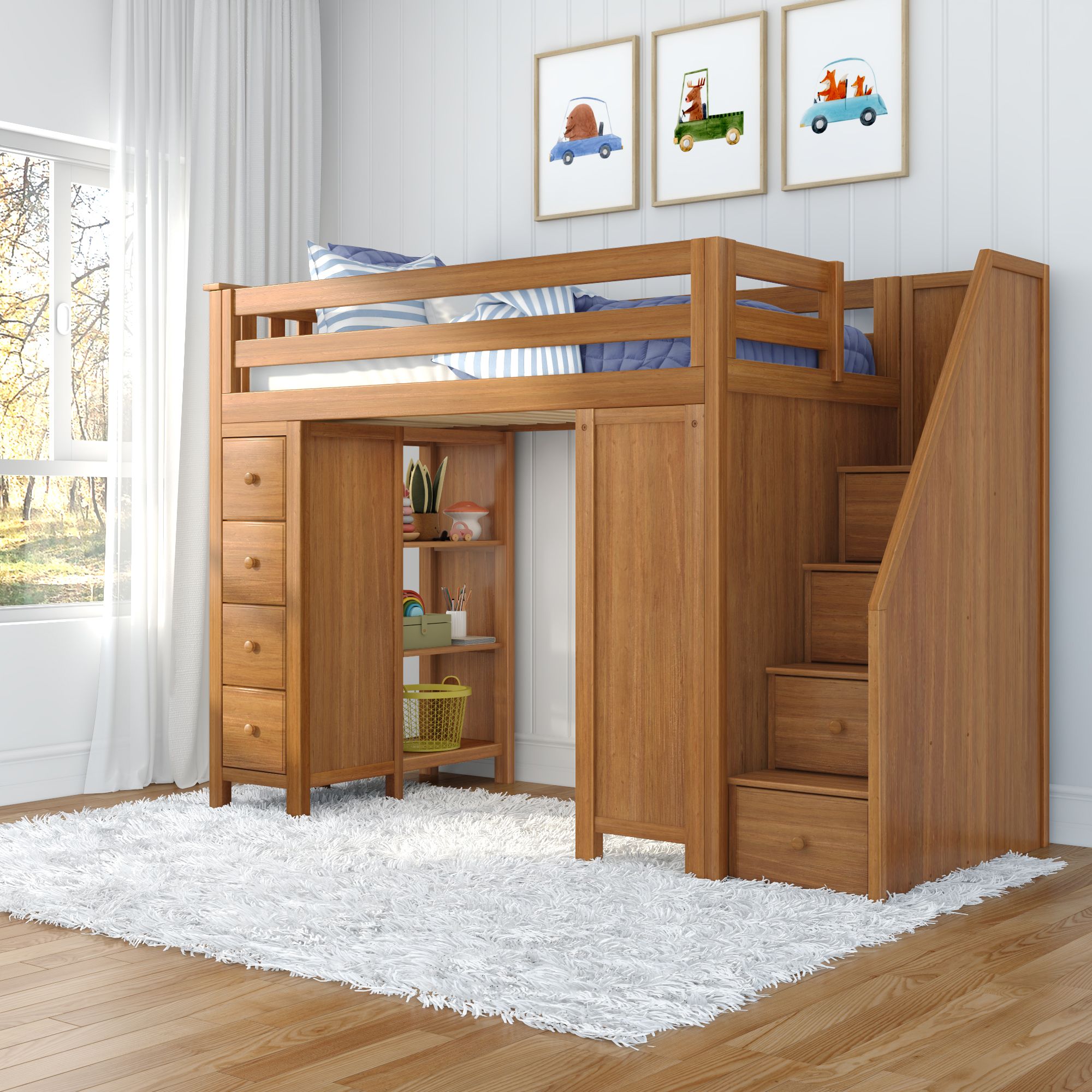 Jackpot Deluxe Chester 3 Staircase Loft Bed Desk + Dresser