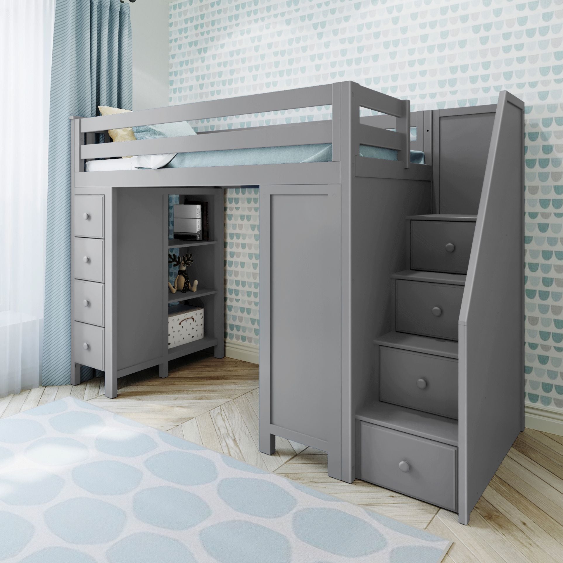 Jackpot Deluxe Chester 3 Staircase Loft Bed Desk + Dresser