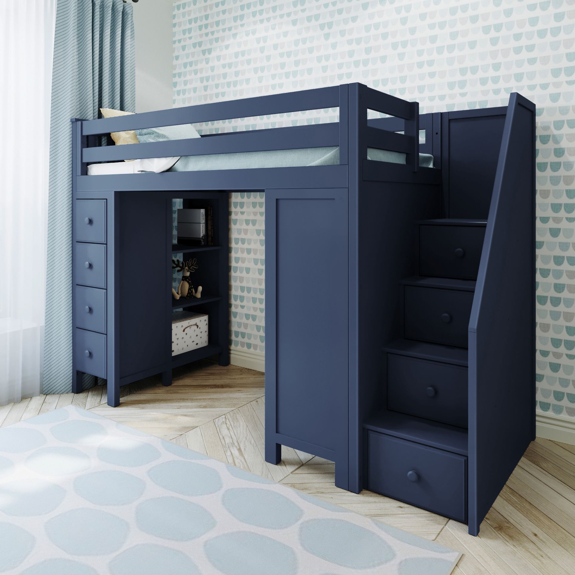 Jackpot Deluxe Chester 3 Staircase Loft Bed Desk + Dresser