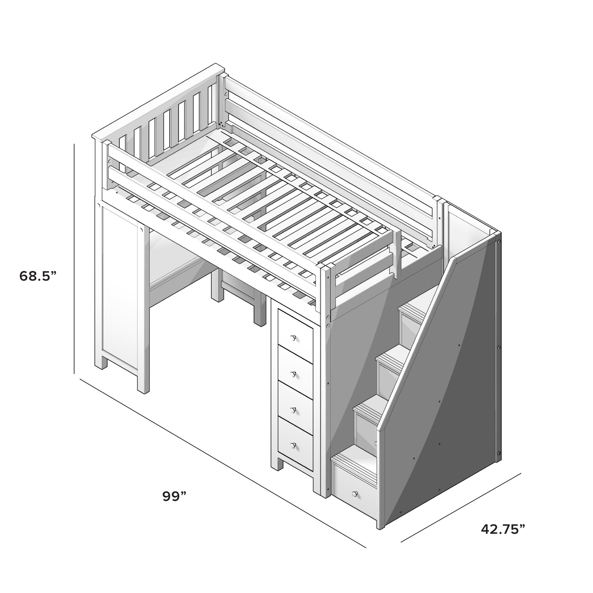 Jackpot Deluxe Chester 3 Staircase Loft Bed Desk + Dresser