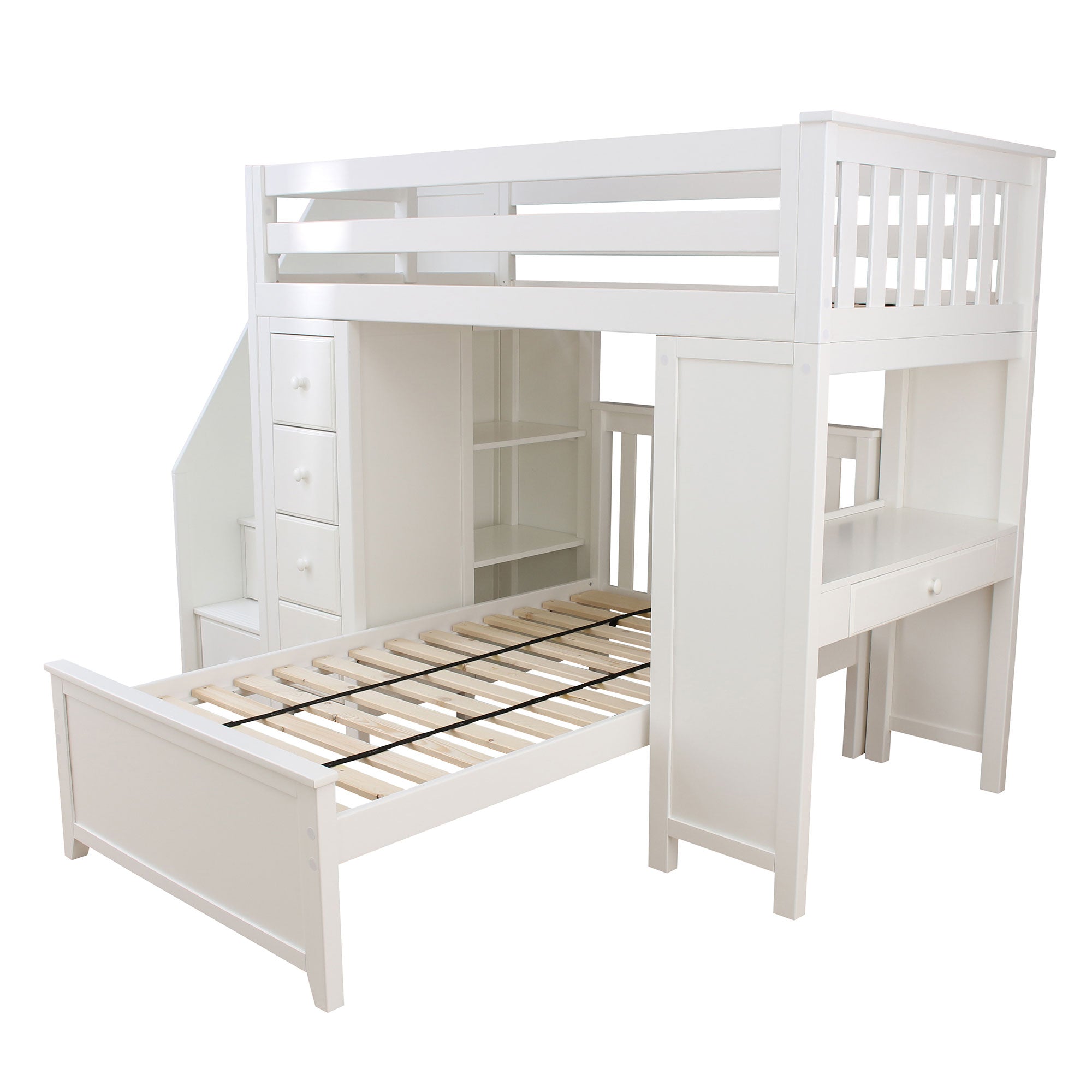 Jackpot Deluxe Chester 4 Staircase Loft Bed Desk + Dresser + Twin Bed