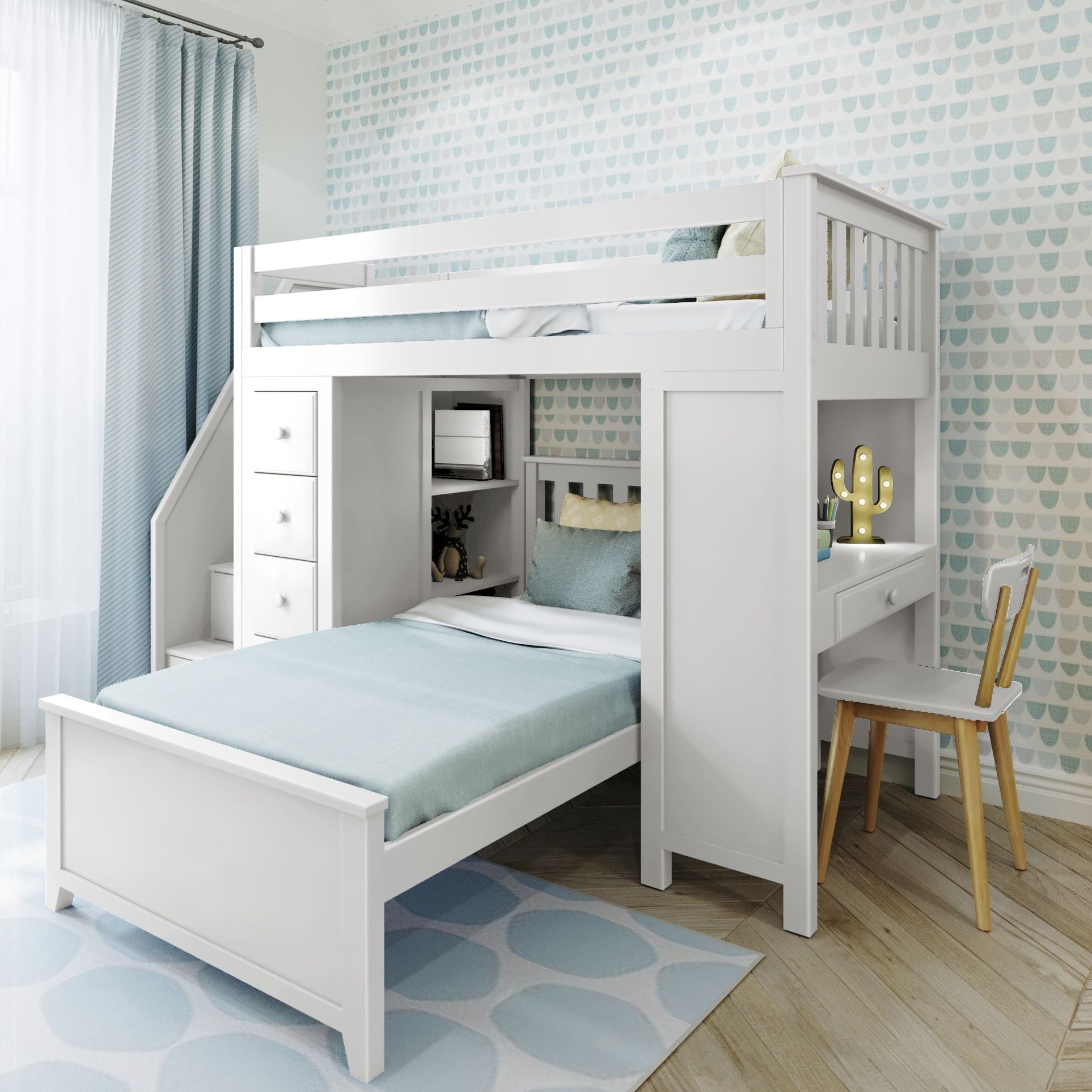 Jackpot Deluxe Chester 4 Staircase Loft Bed Desk + Dresser + Twin Bed