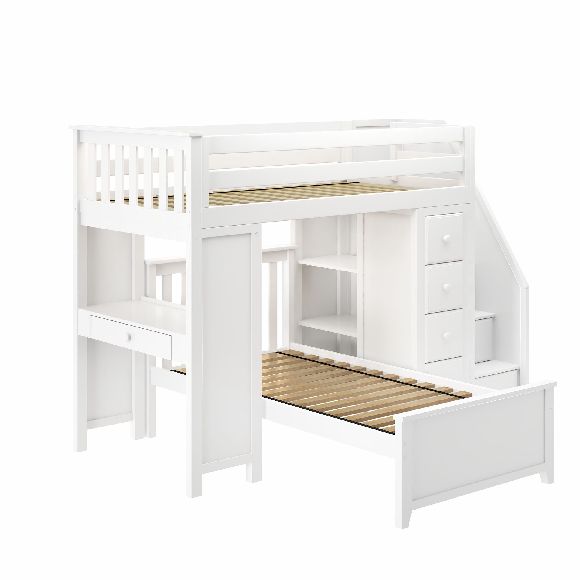 Jackpot Deluxe Chester 4 Staircase Loft Bed Desk + Dresser + Twin Bed