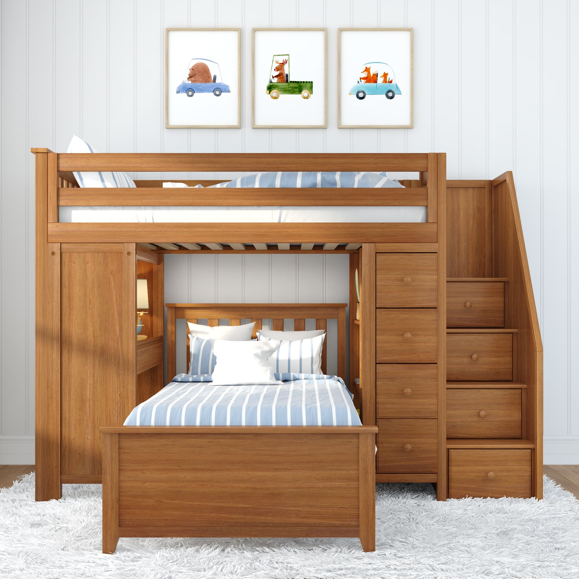 Jackpot Deluxe Chester 4 Staircase Loft Bed Desk + Dresser + Twin Bed