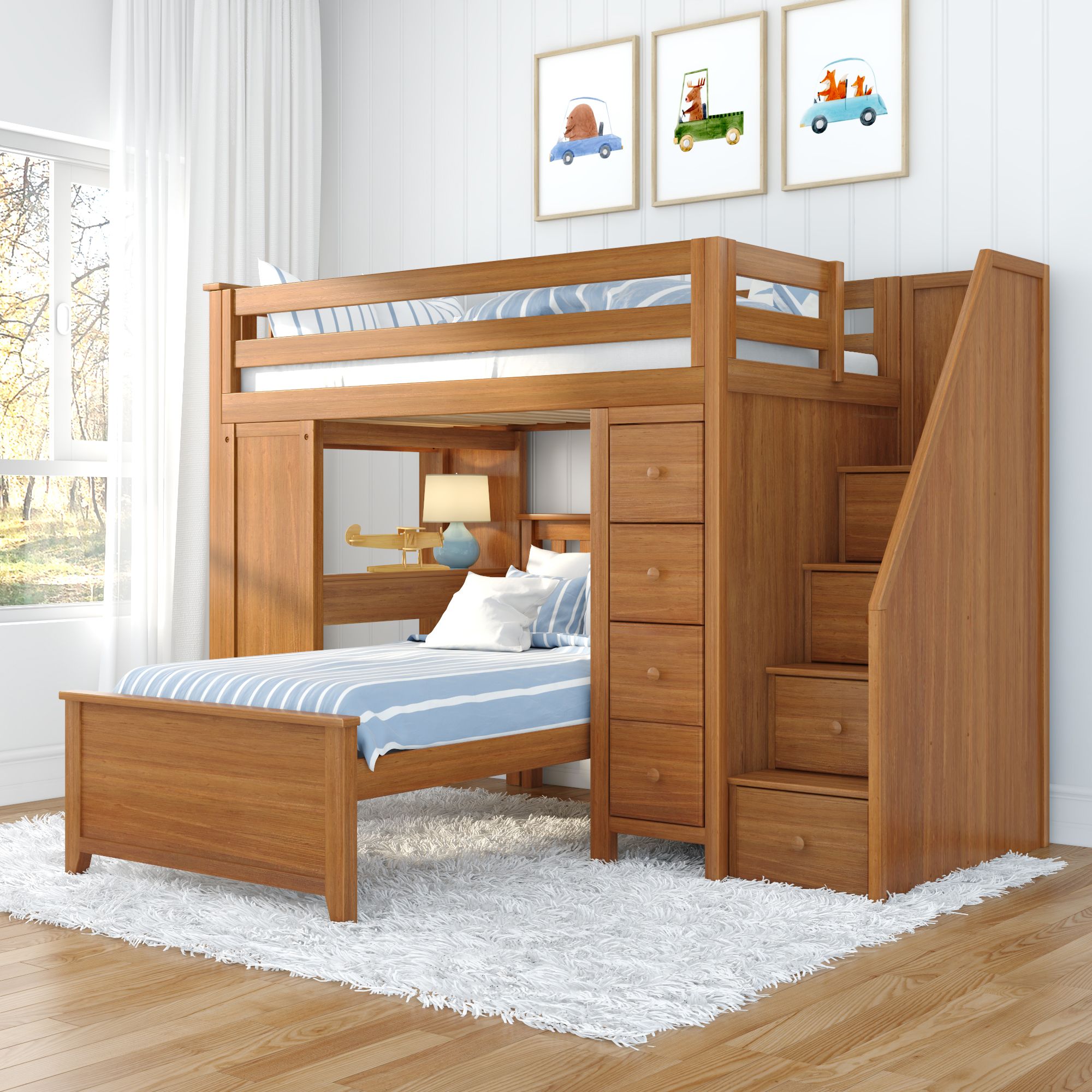 Jackpot Deluxe Chester 4 Staircase Loft Bed Desk + Dresser + Twin Bed