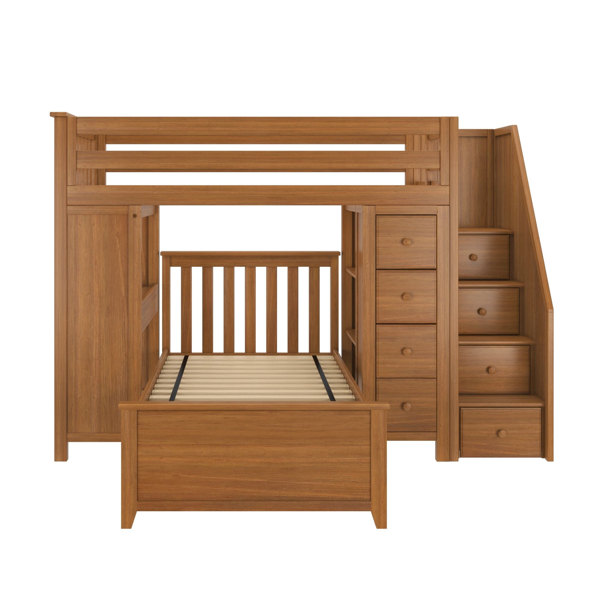 Jackpot Deluxe Chester 4 Staircase Loft Bed Desk + Dresser + Twin Bed