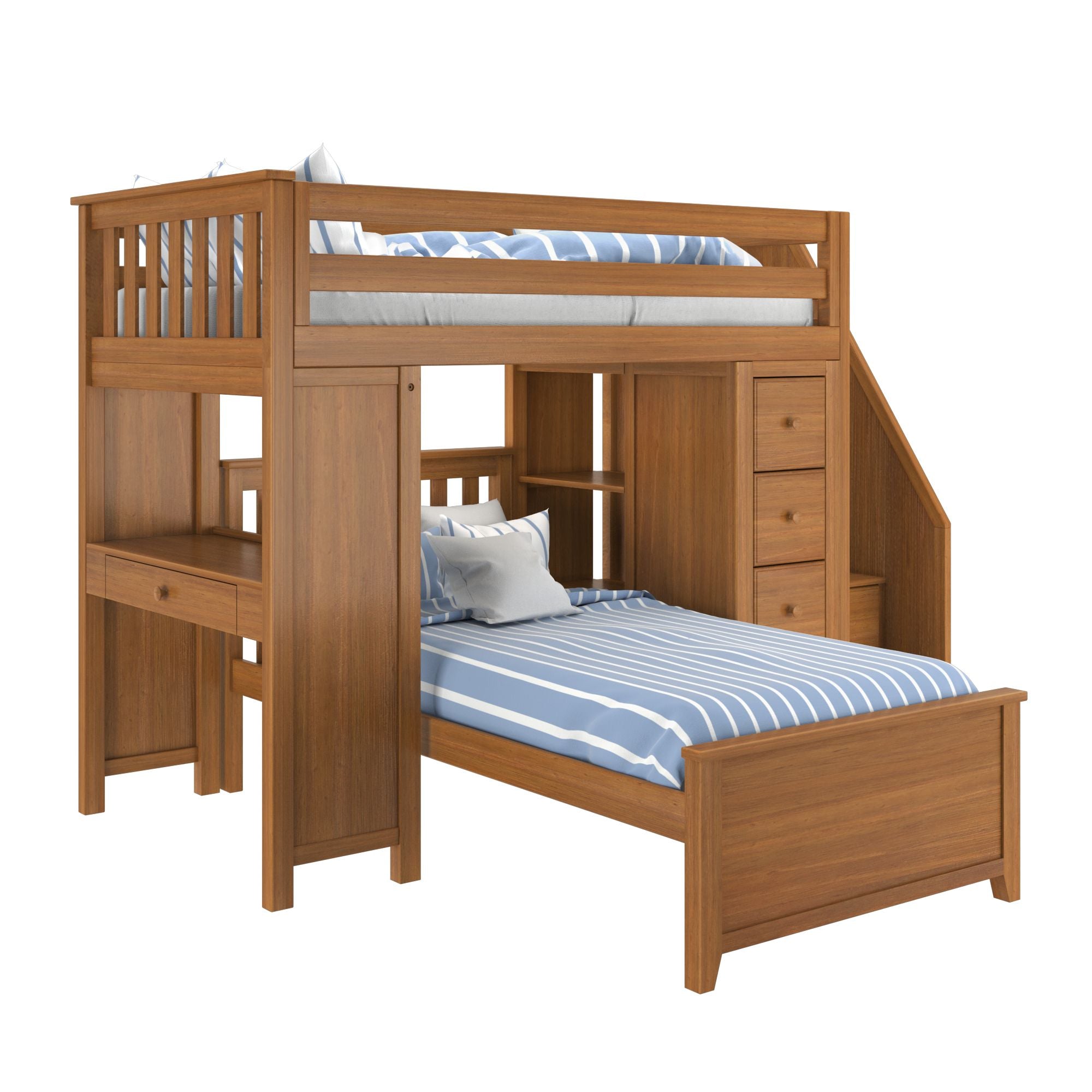 Jackpot Deluxe Chester 4 Staircase Loft Bed Desk + Dresser + Twin Bed
