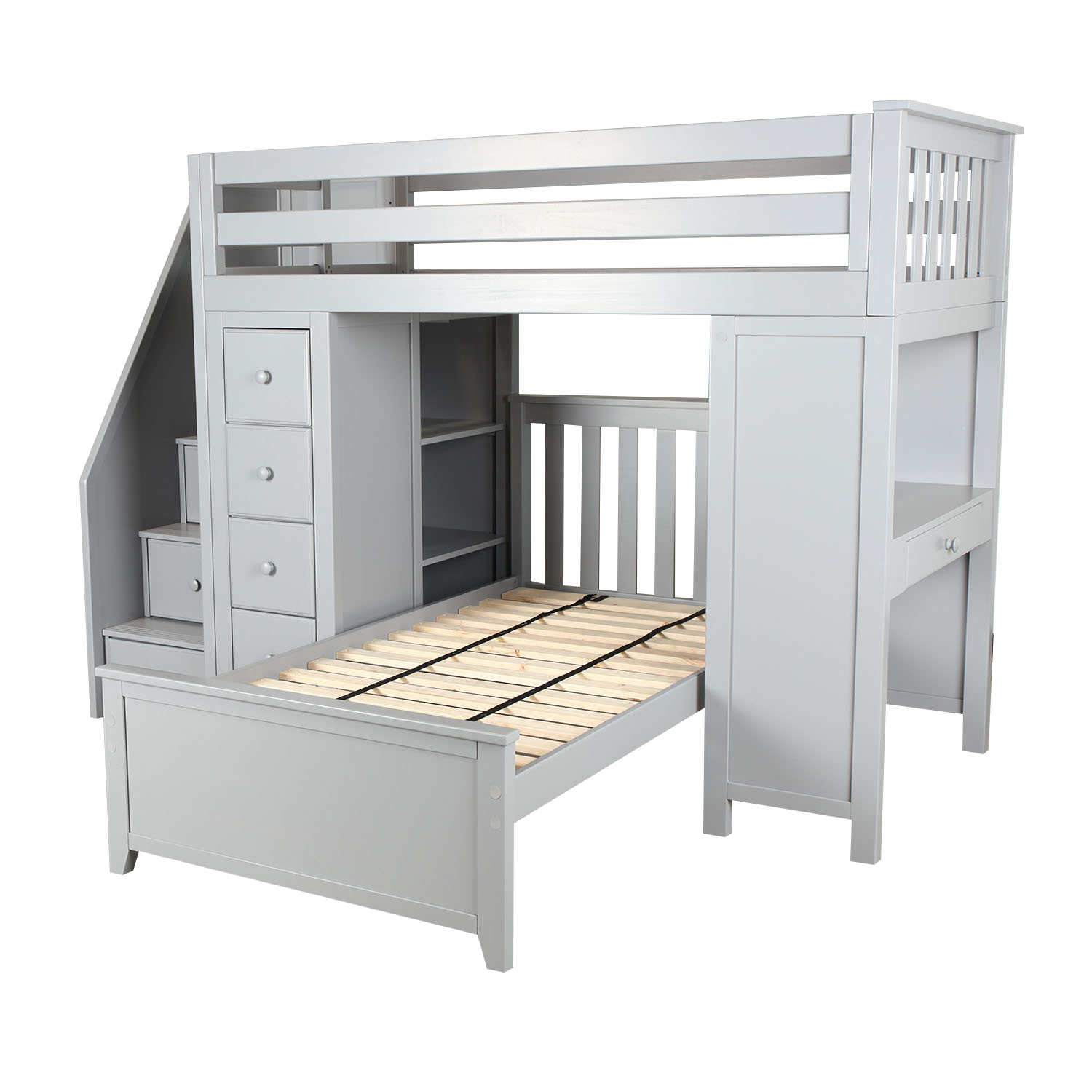 Jackpot Deluxe Chester 4 Staircase Loft Bed Desk + Dresser + Twin Bed