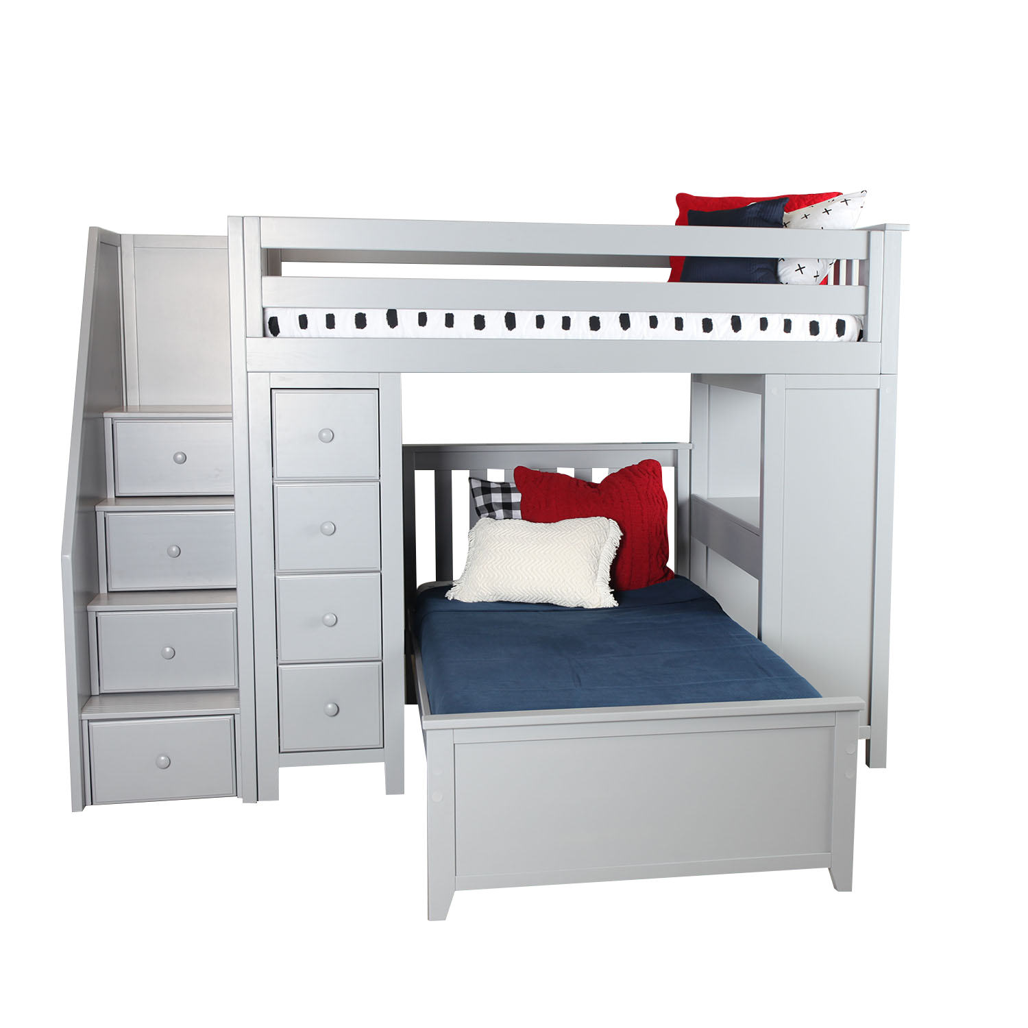 Jackpot Deluxe Chester 4 Staircase Loft Bed Desk + Dresser + Twin Bed