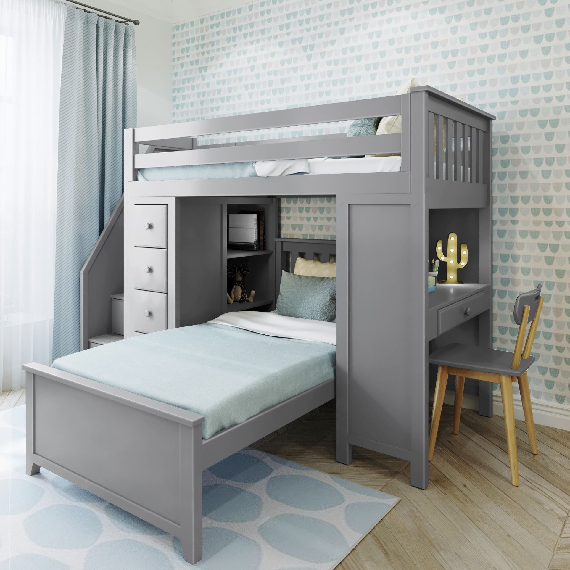 Jackpot Deluxe Chester 4 Staircase Loft Bed Desk + Dresser + Twin Bed