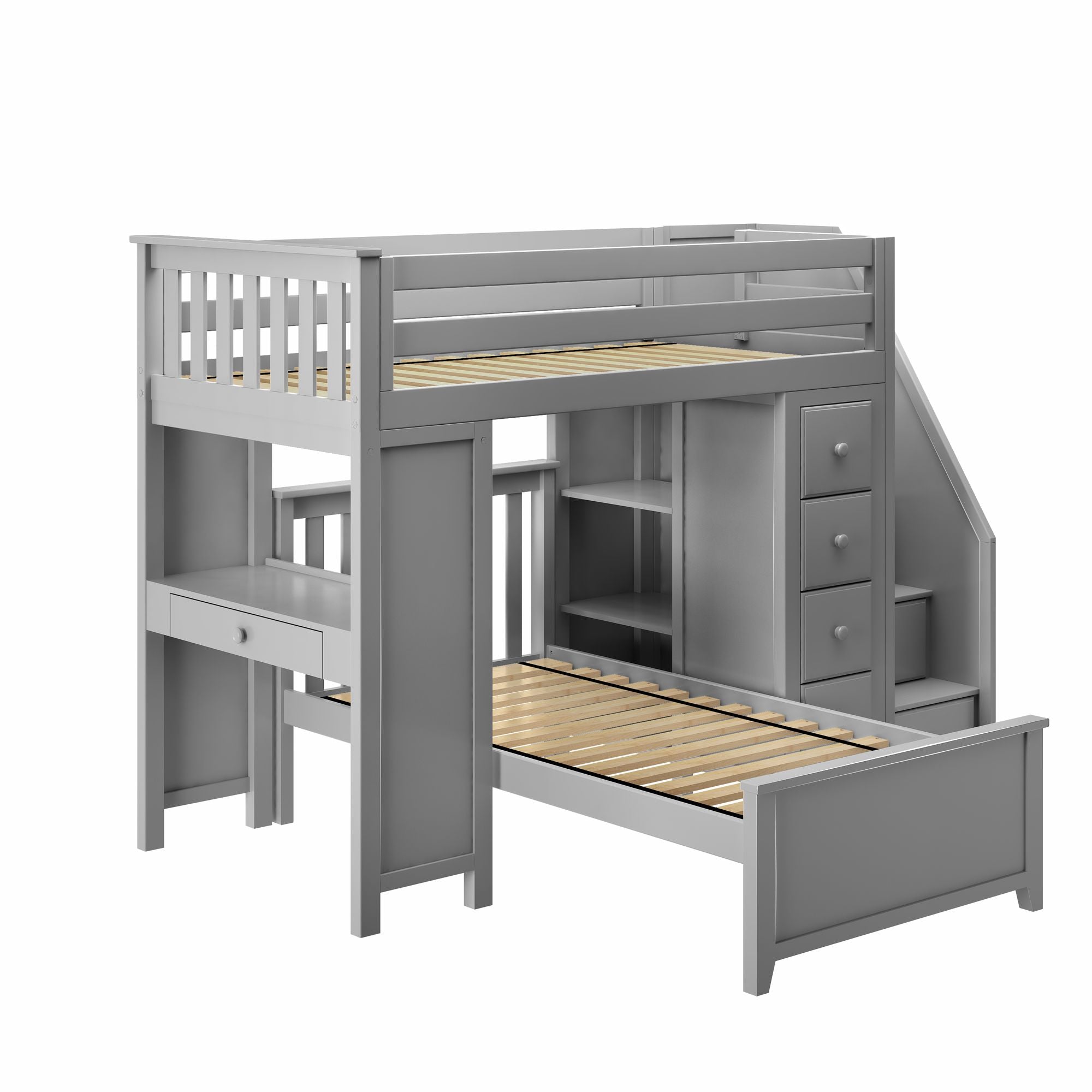 Jackpot Deluxe Chester 4 Staircase Loft Bed Desk + Dresser + Twin Bed
