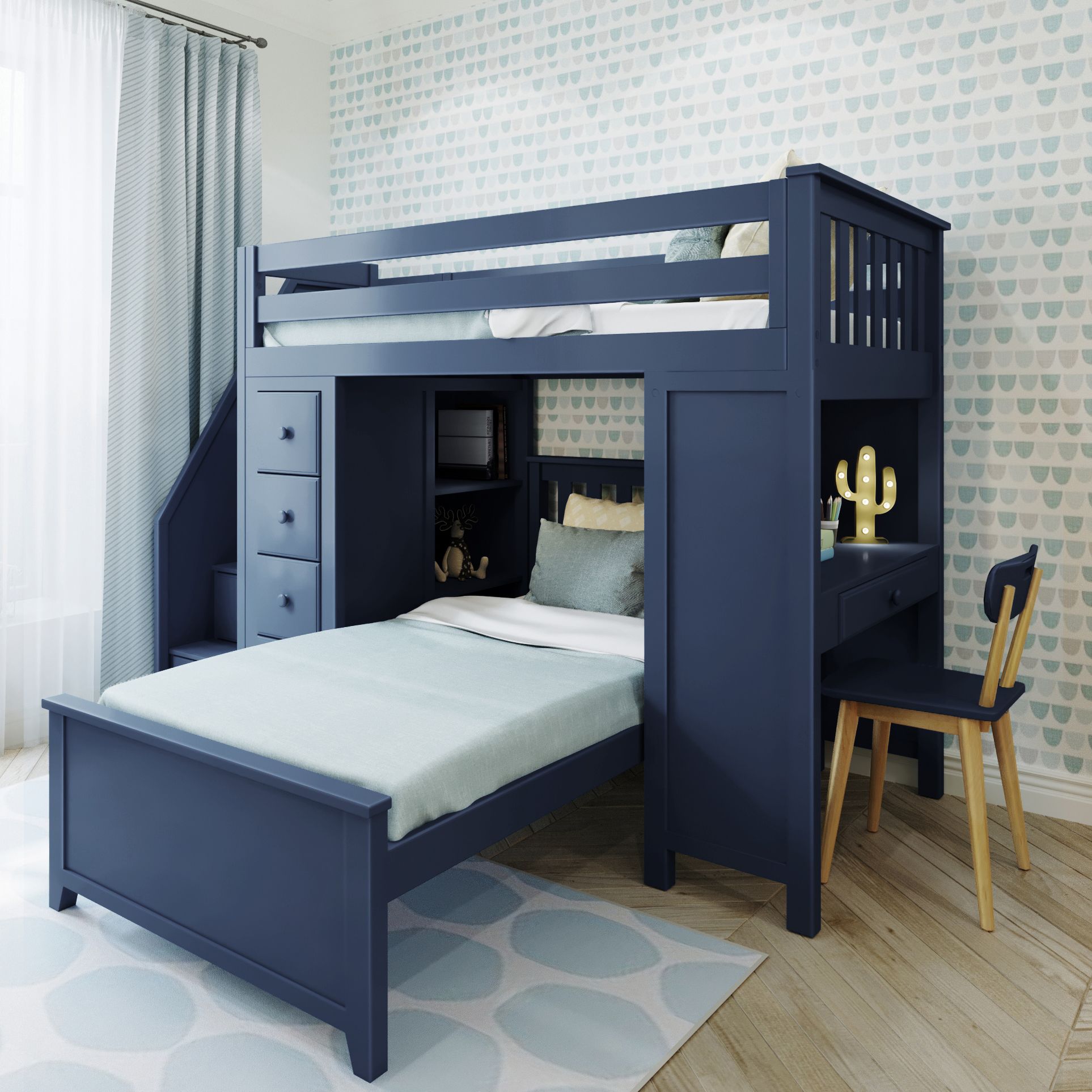 Jackpot Deluxe Chester 4 Staircase Loft Bed Desk + Dresser + Twin Bed