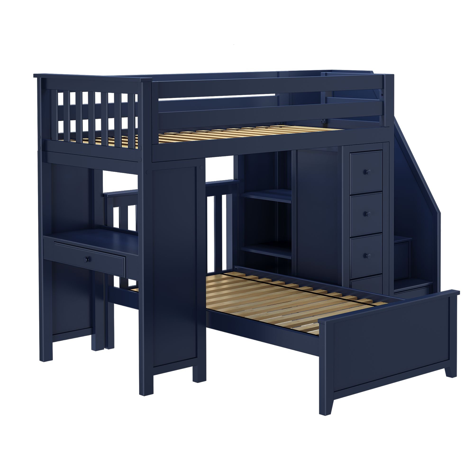 Jackpot Deluxe Chester 4 Staircase Loft Bed Desk + Dresser + Twin Bed