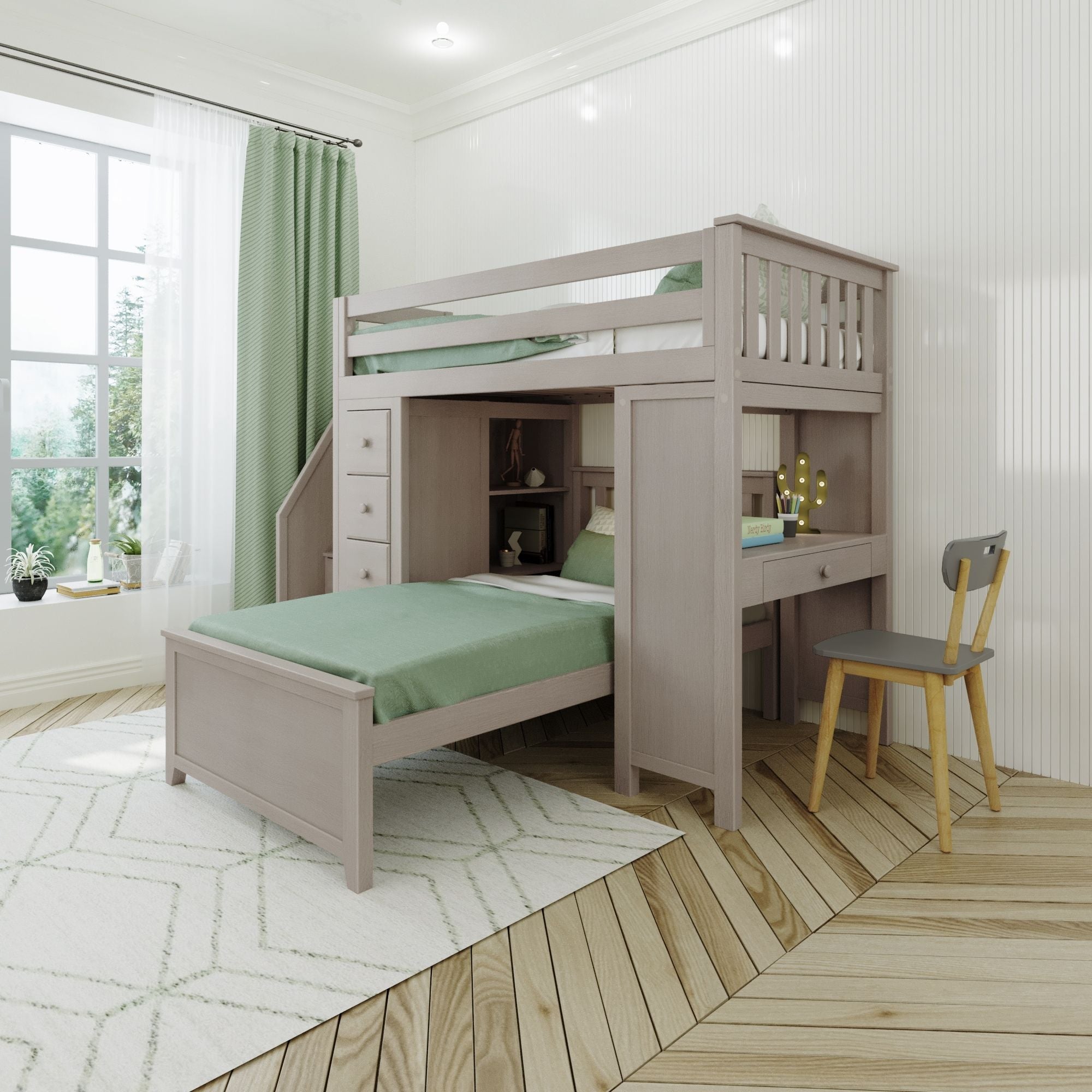 Jackpot Deluxe Chester 4 Staircase Loft Bed Desk + Dresser + Twin Bed