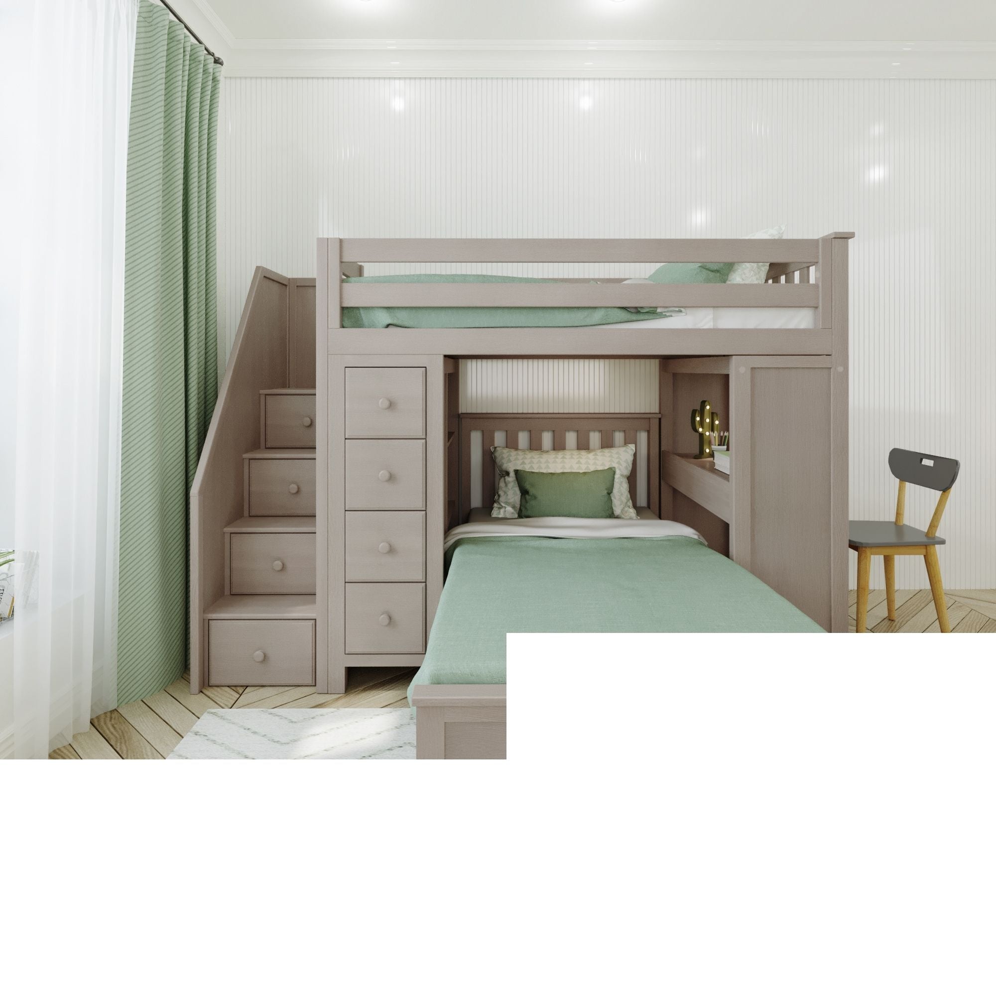 Jackpot Deluxe Chester 4 Staircase Loft Bed Desk + Dresser + Twin Bed