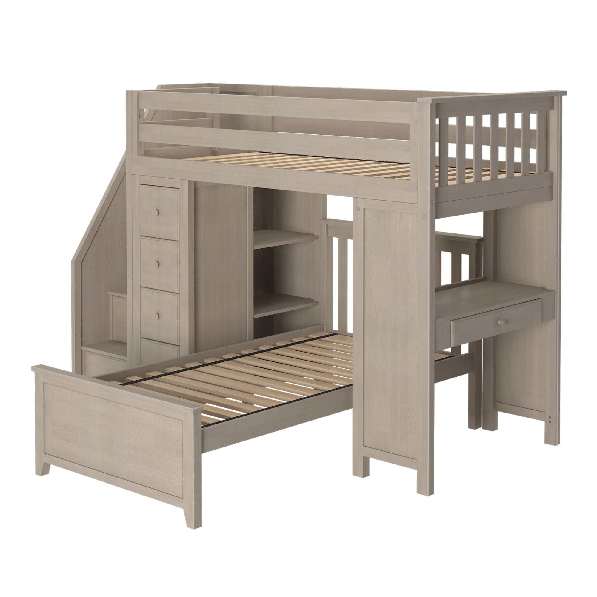 Jackpot Deluxe Chester 4 Staircase Loft Bed Desk + Dresser + Twin Bed