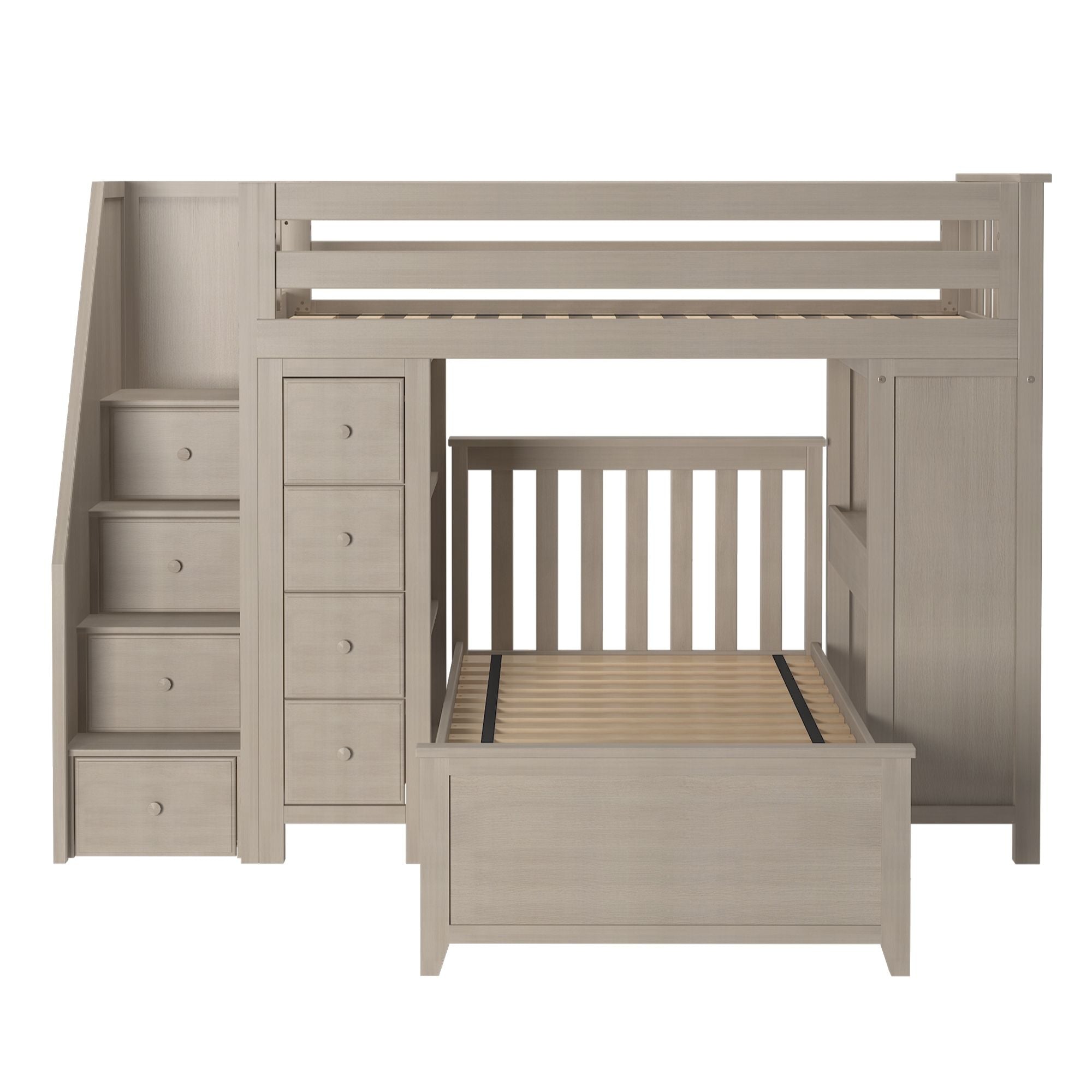Jackpot Deluxe Chester 4 Staircase Loft Bed Desk + Dresser + Twin Bed