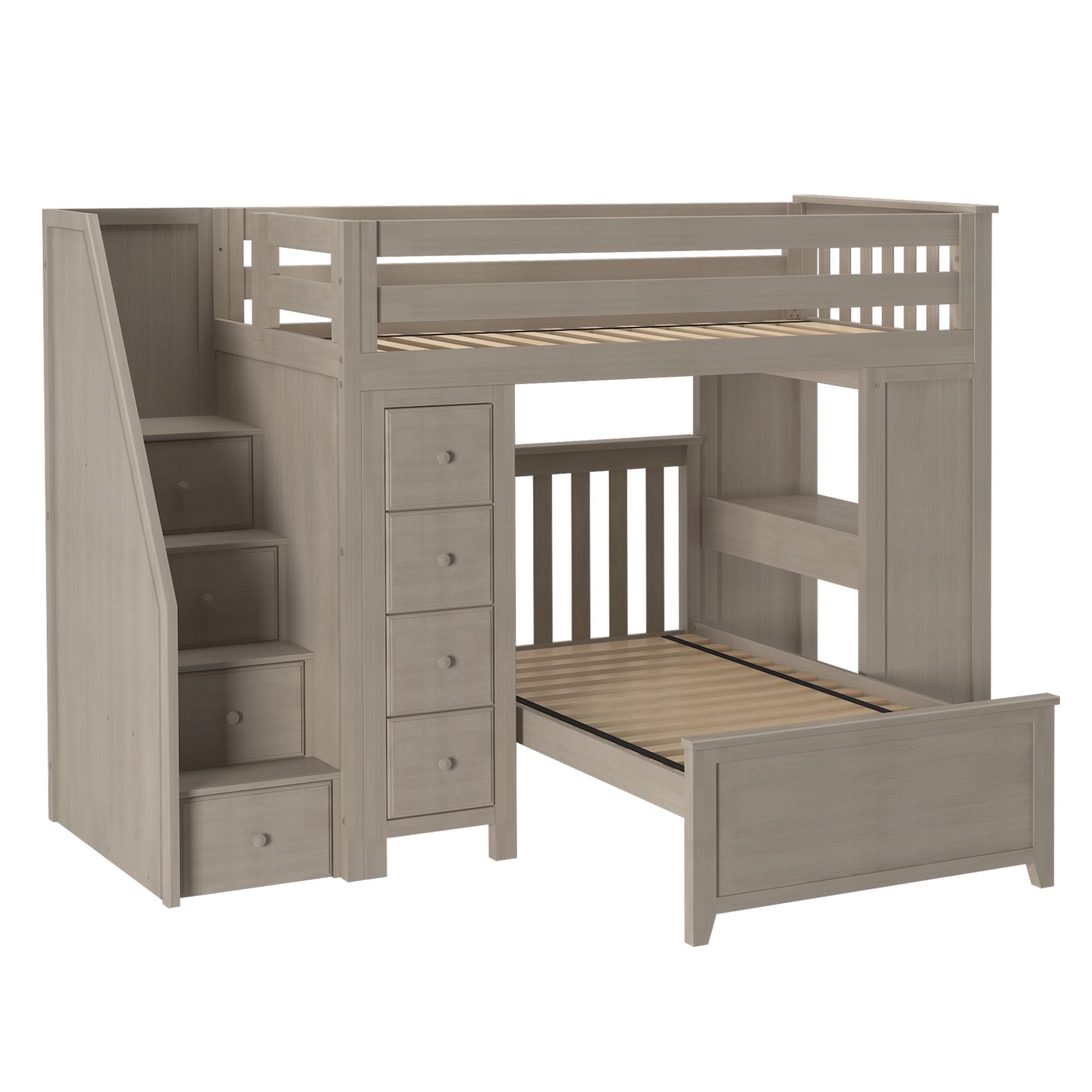 Jackpot Deluxe Chester 4 Staircase Loft Bed Desk + Dresser + Twin Bed