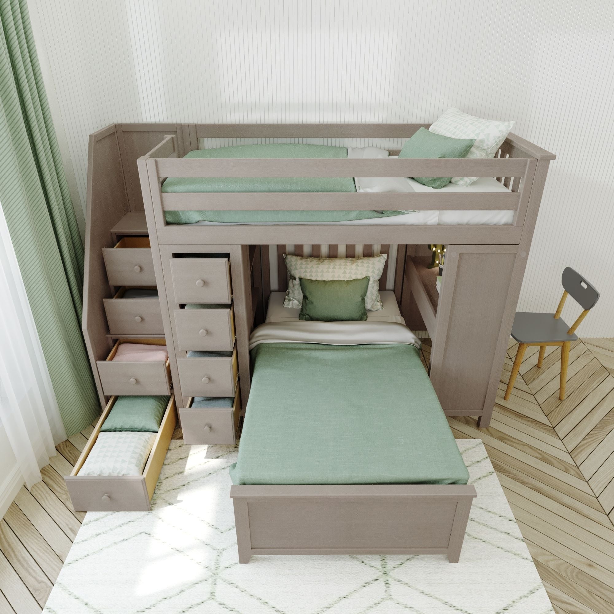 Jackpot Deluxe Chester 4 Staircase Loft Bed Desk + Dresser + Twin Bed