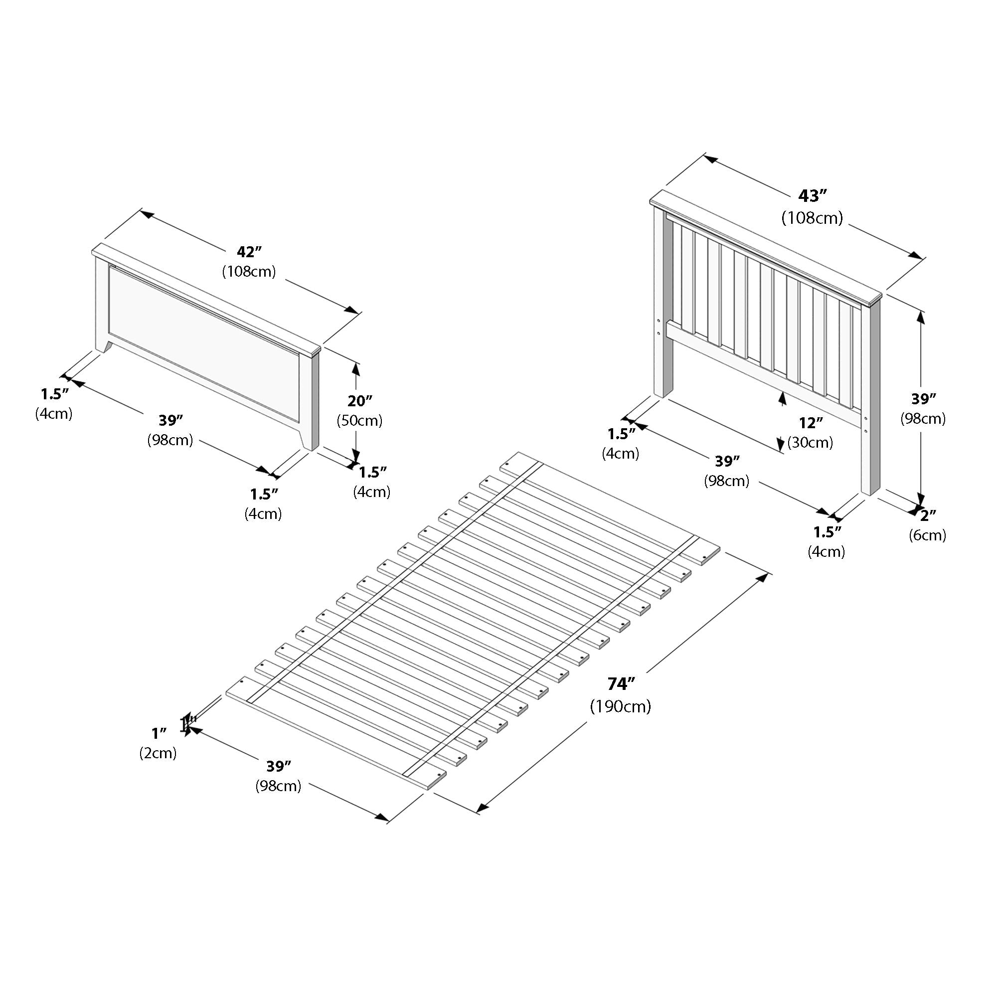 Jackpot Deluxe Twin Slat Headboard & Footpanel incl. Slat Roll