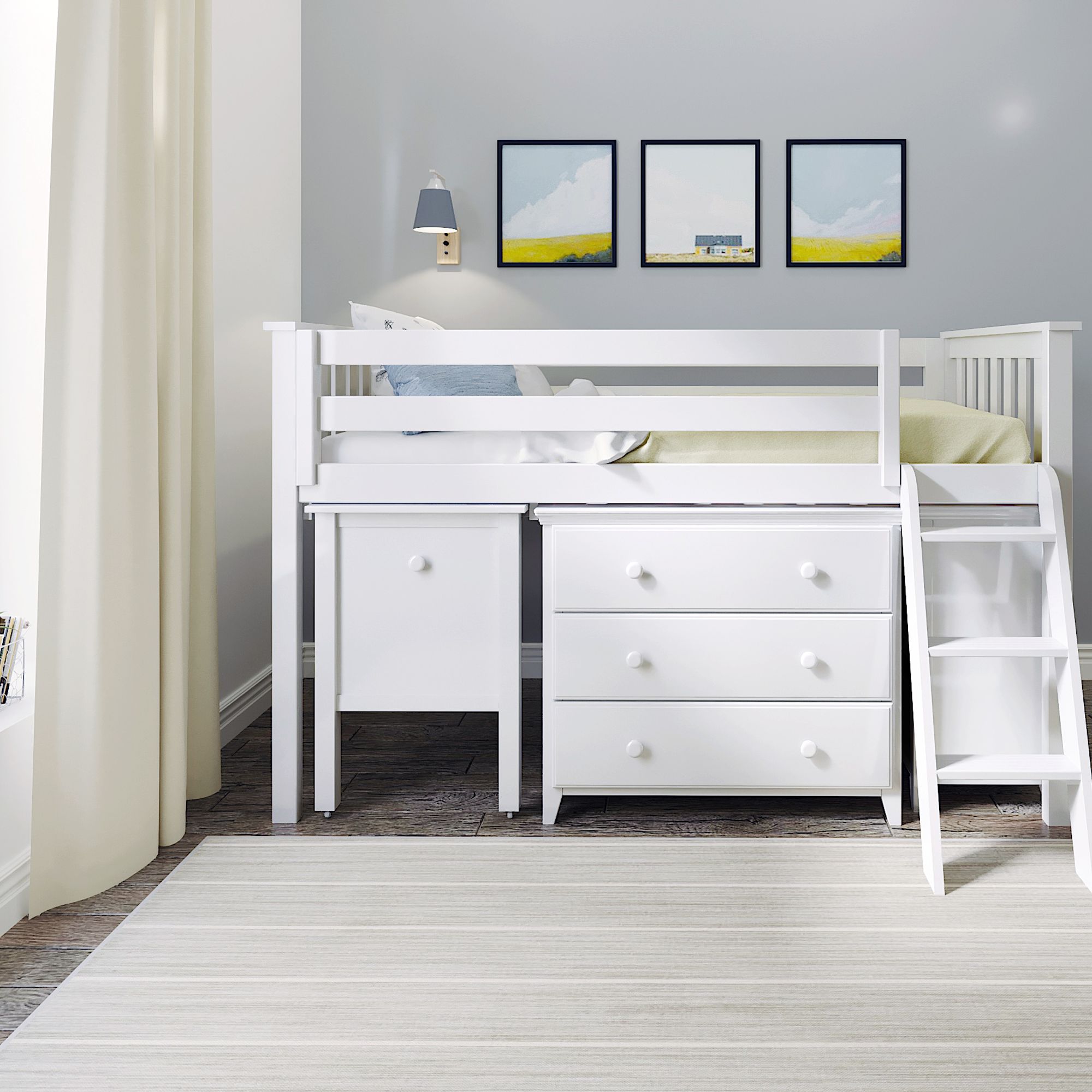 Jackpot Deluxe Windsor 3 Twin-Size Storage Loft Bed with Two Dressers and Desk