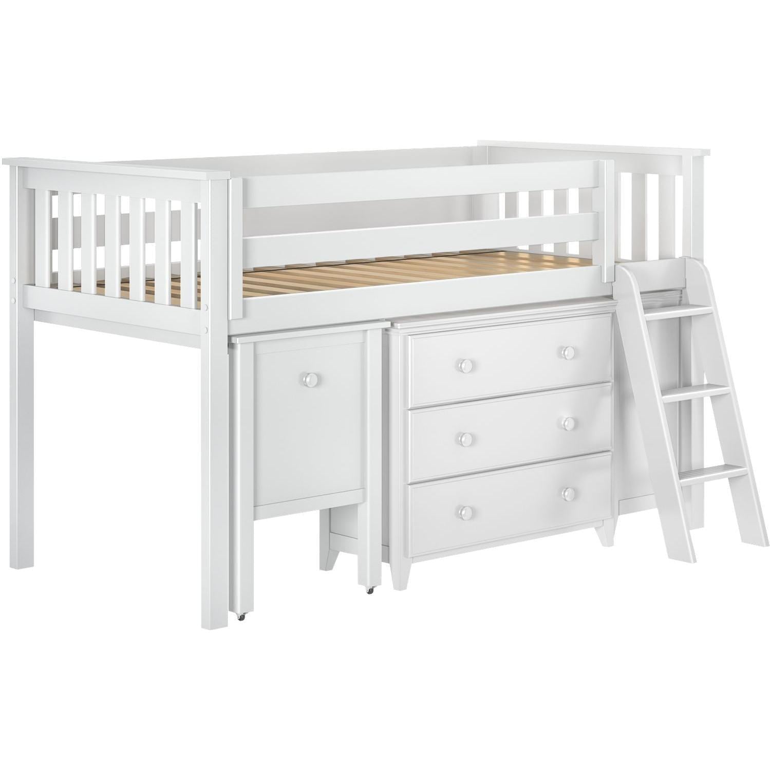 Jackpot Deluxe Windsor 3 Twin-Size Storage Loft Bed with Two Dressers and Desk