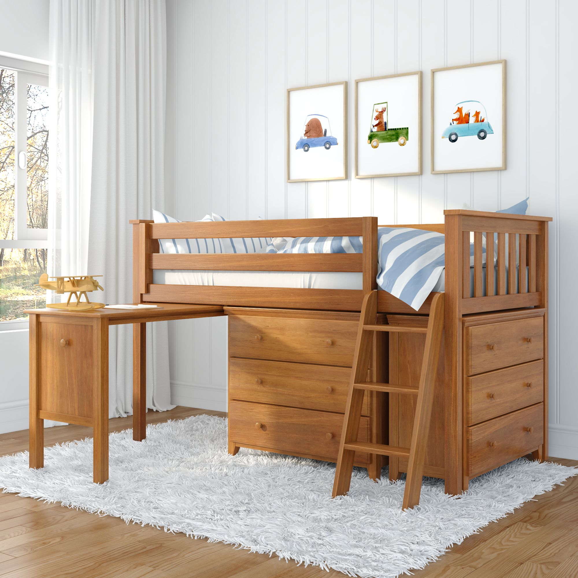 Jackpot Deluxe Windsor 3 Twin-Size Storage Loft Bed with Two Dressers and Desk