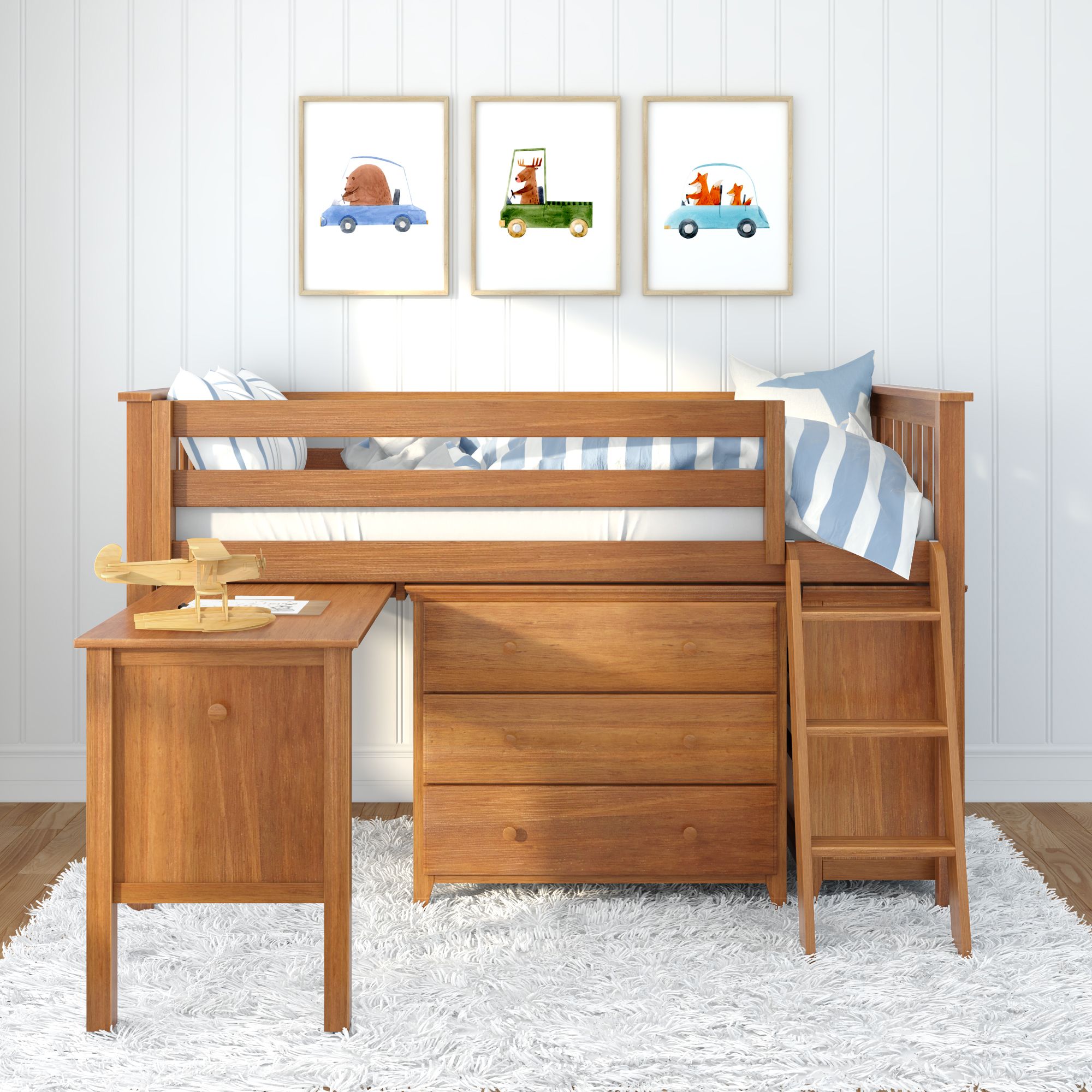 Jackpot Deluxe Windsor 3 Twin-Size Storage Loft Bed with Two Dressers and Desk