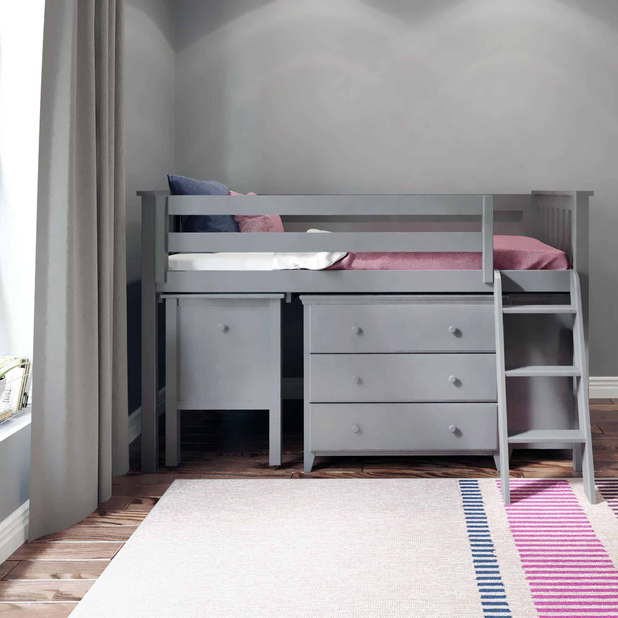 Jackpot Deluxe Windsor 3 Twin-Size Storage Loft Bed with Two Dressers and Desk
