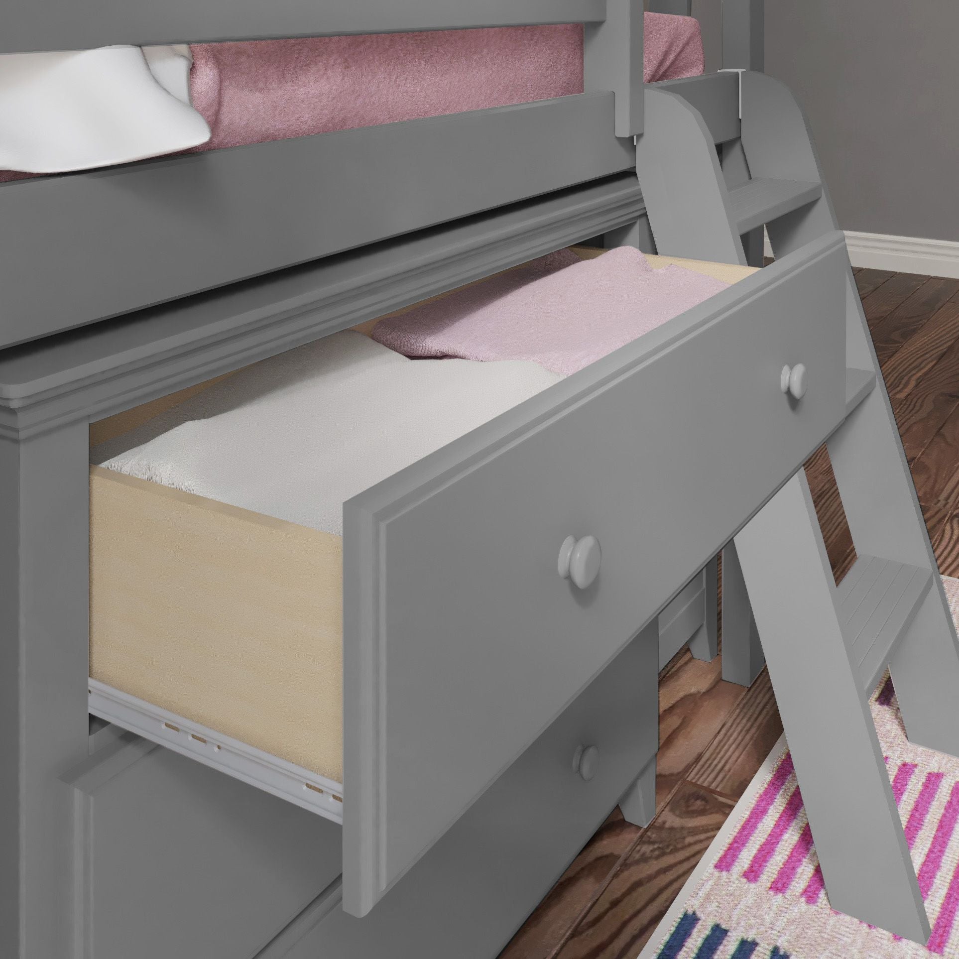 Jackpot Deluxe Windsor 3 Twin-Size Storage Loft Bed with Two Dressers and Desk
